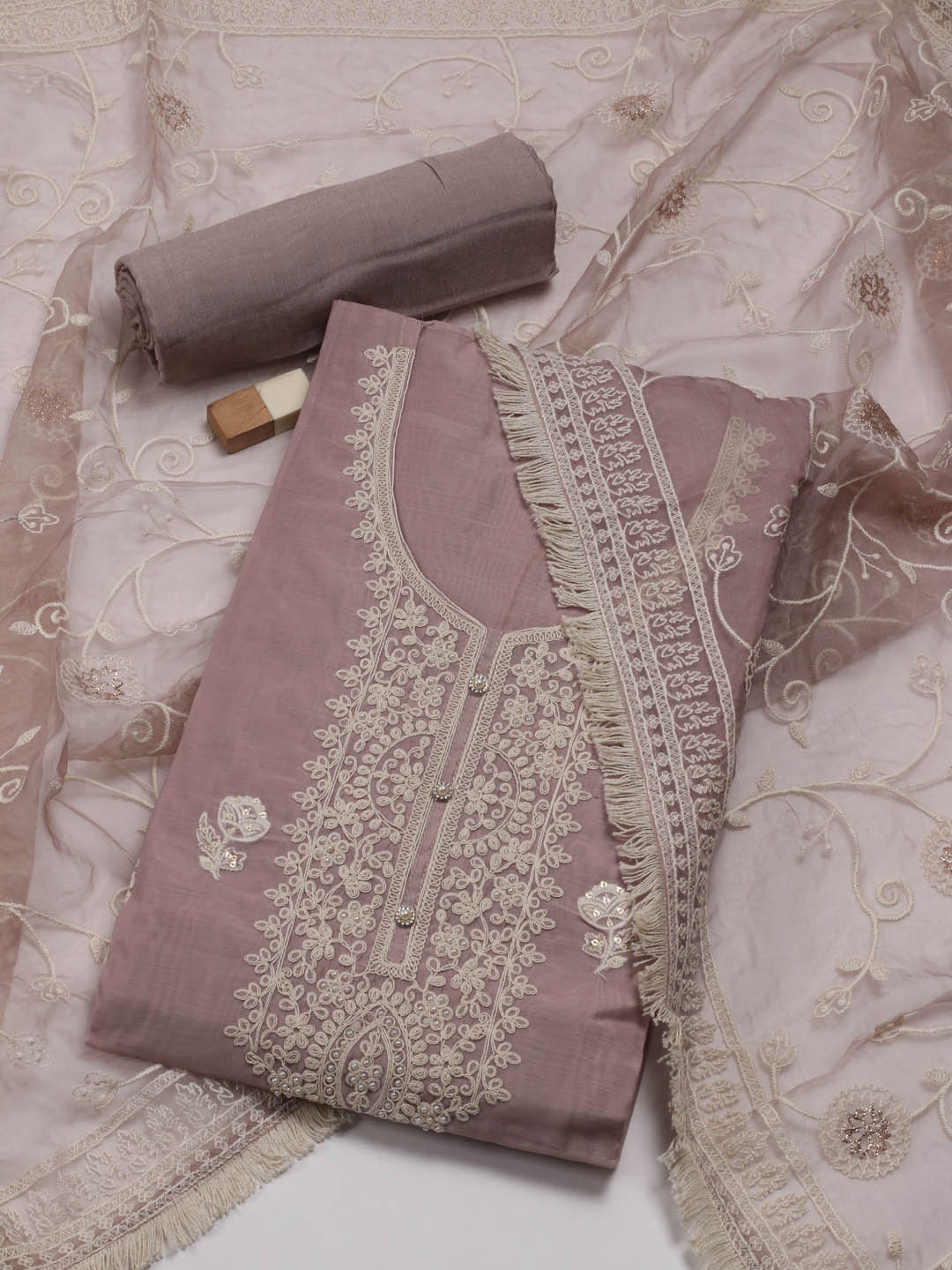 

Meena Bazaar Floral Embroidered Art Silk Unstitched Dress Material, Pink