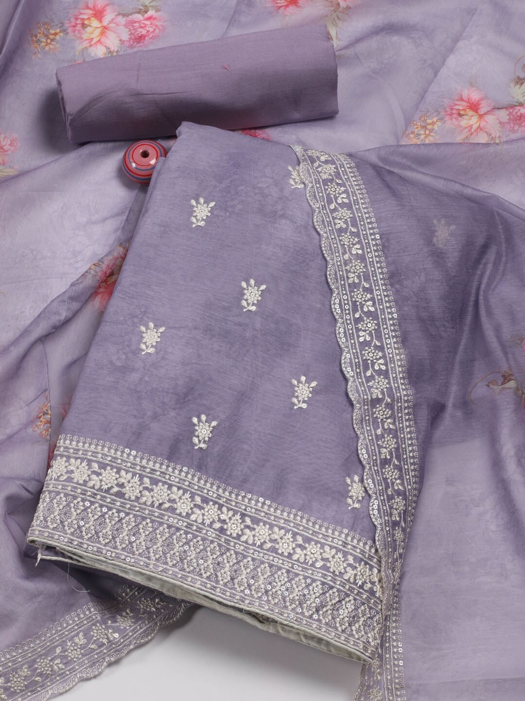 

Meena Bazaar Embroidered Art Silk Unstitched Dress Material, Purple