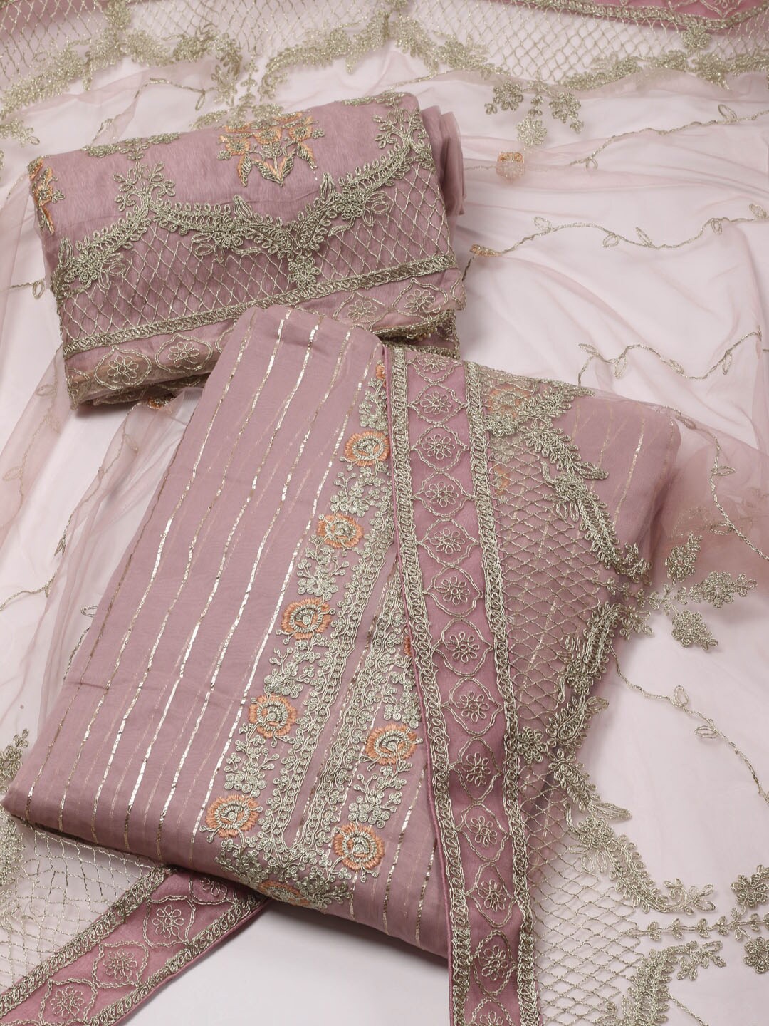 

Meena Bazaar Floral Embroidered Unstitched Dress Material, Pink