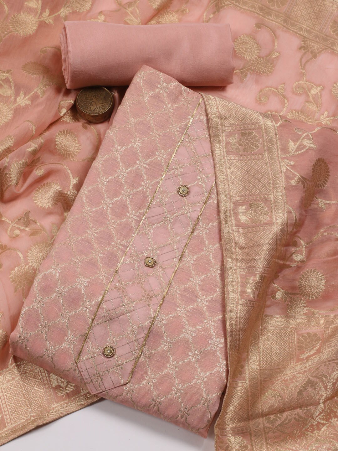 

Meena Bazaar Floral Woven Design Art Silk Unstitched Dress Material, Peach