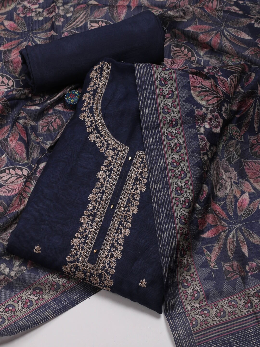 

Meena Bazaar Floral Embroidered Unstitched Dress Material, Blue