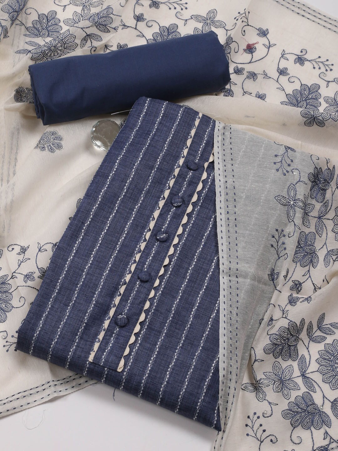 

Meena Bazaar Striped Woven Design Unstitched Dress Material, Blue