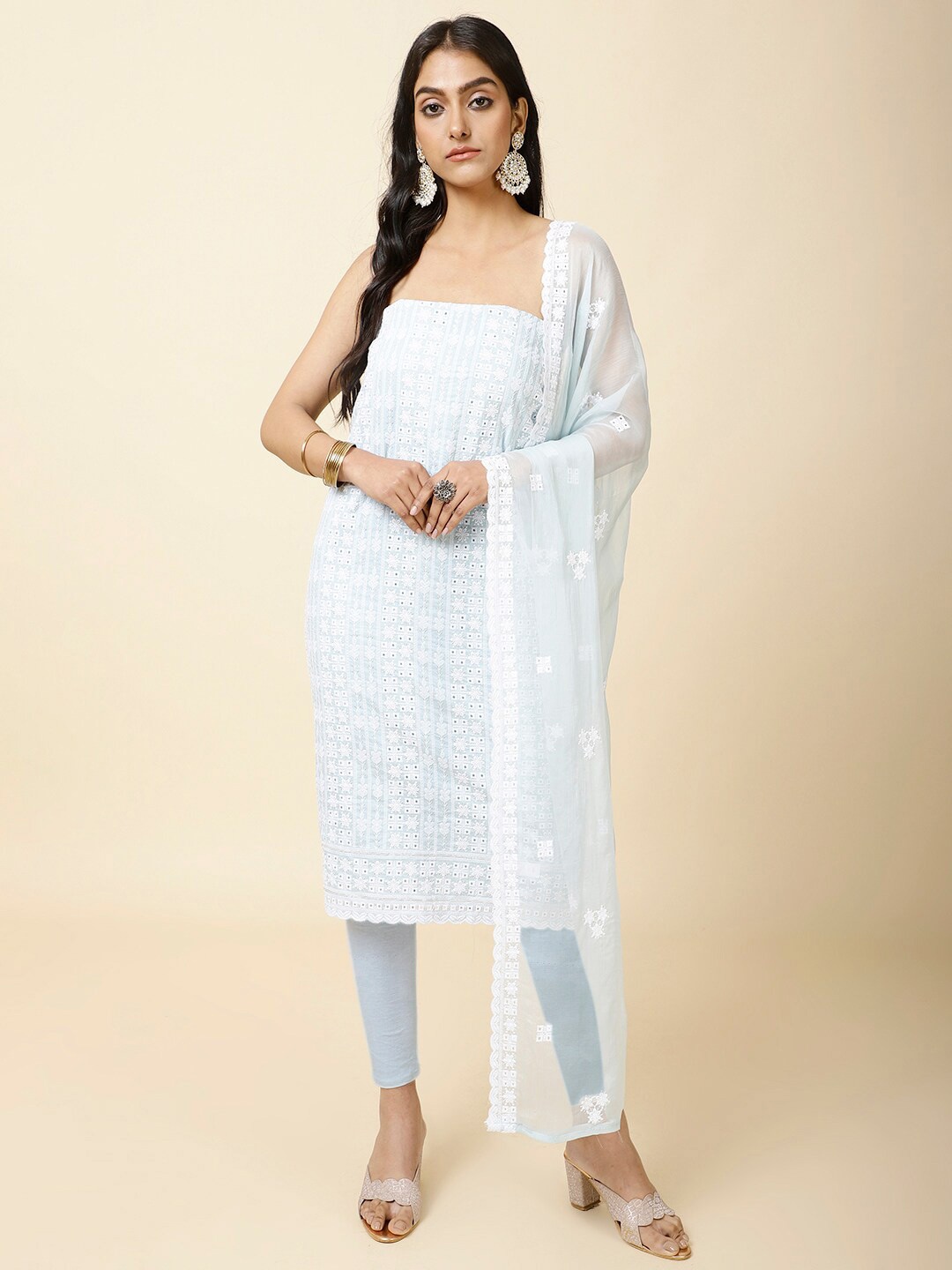 

Meena Bazaar Ethnic Motifs Embroidered Unstitched Dress Material, Blue