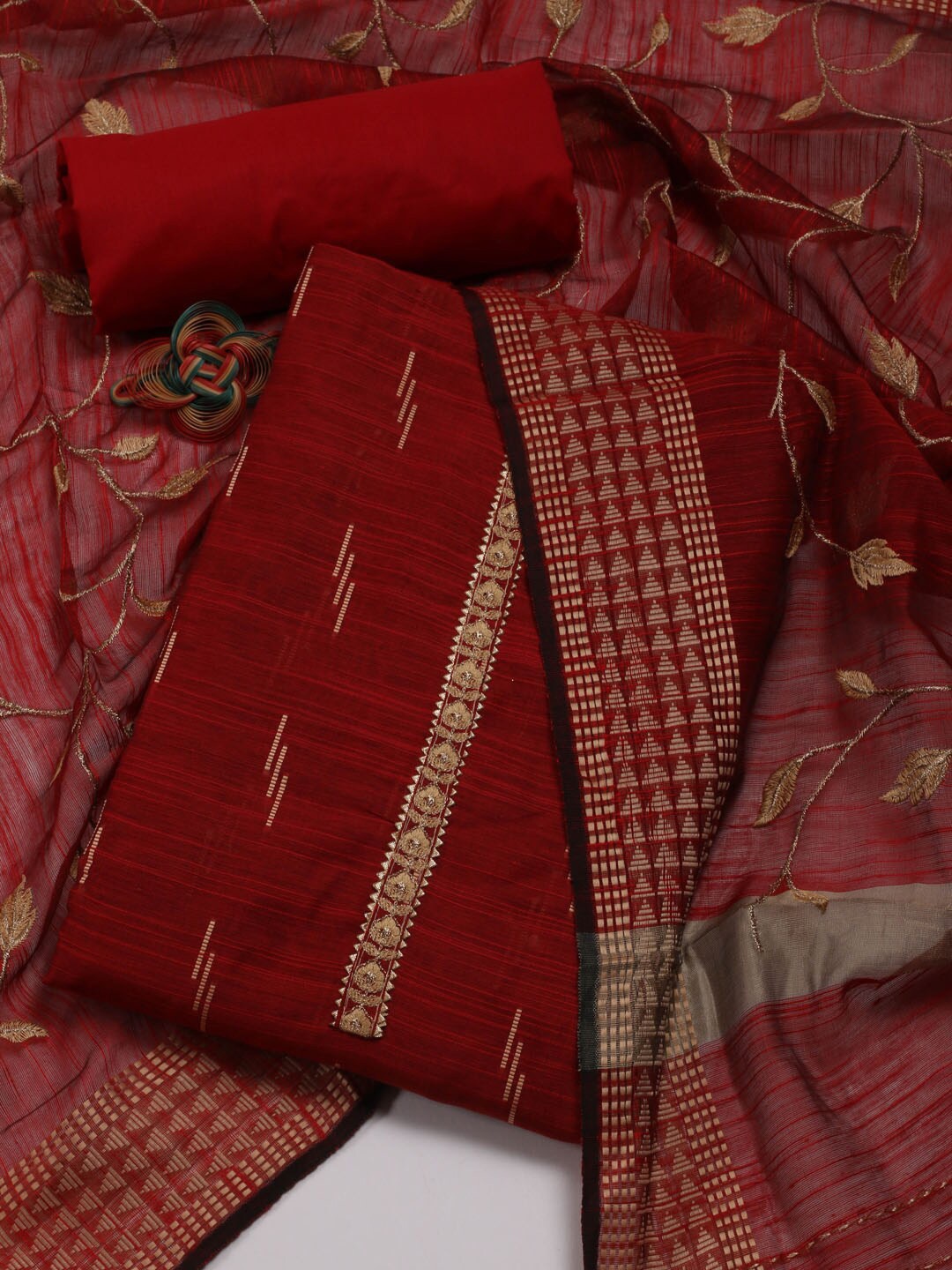 

Meena Bazaar Woven Design Art Silk Unstitched Dress Material, Maroon