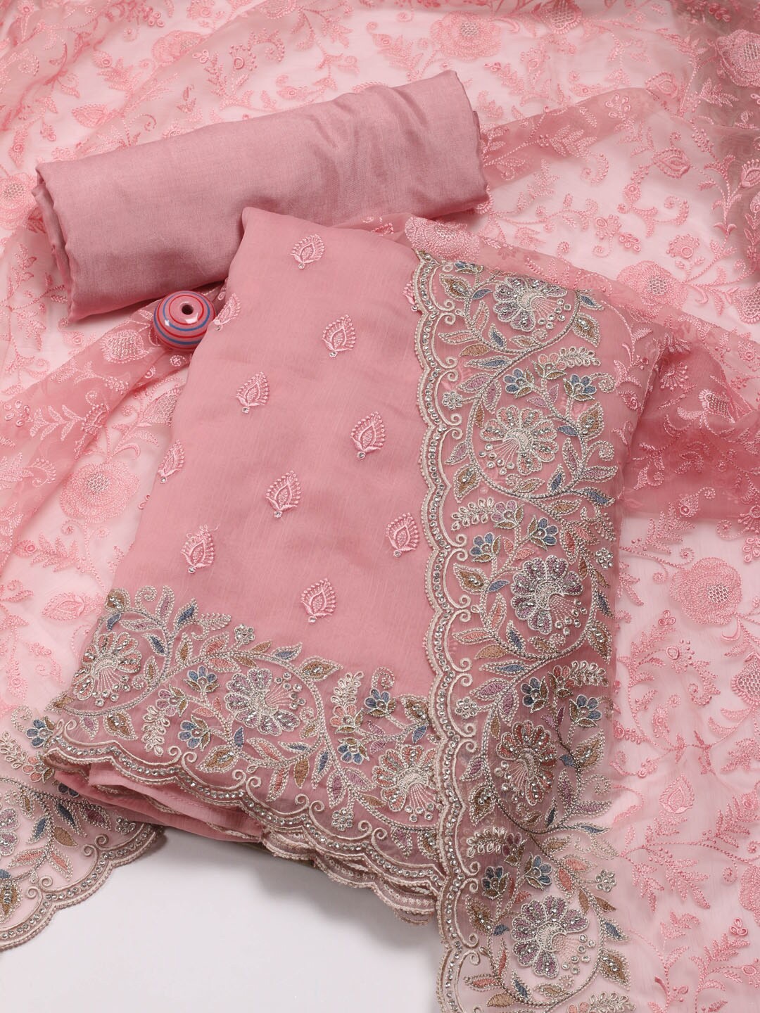 

Meena Bazaar Embroidered Unstitched Dress Material, Pink