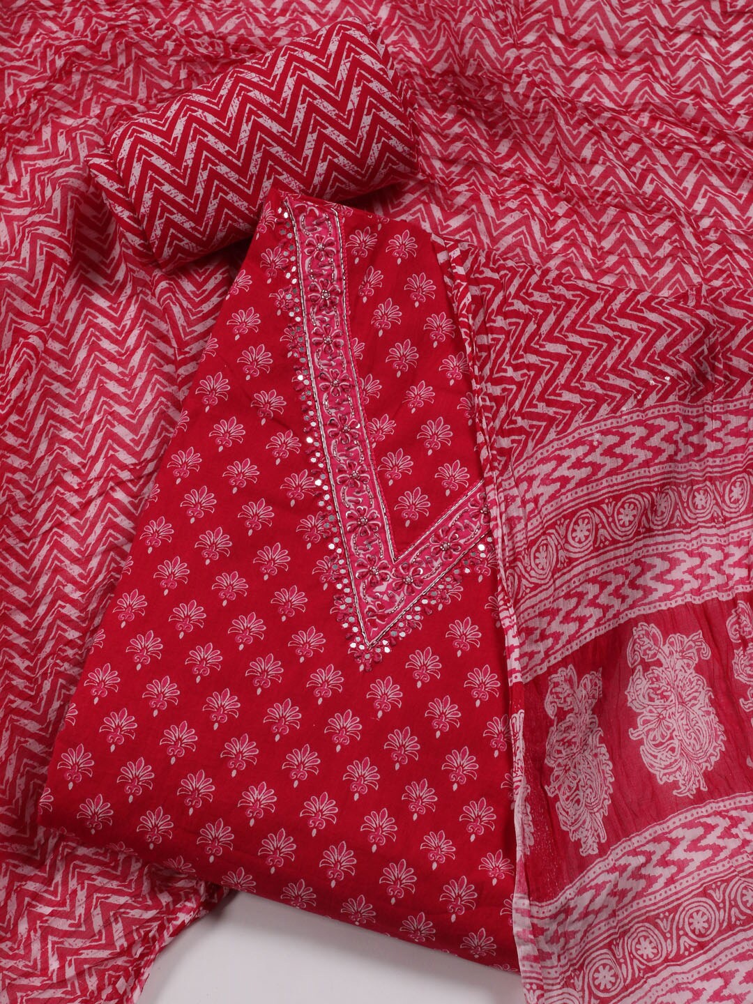 

Meena Bazaar Floral Printed Unstitched Dress Material, Pink