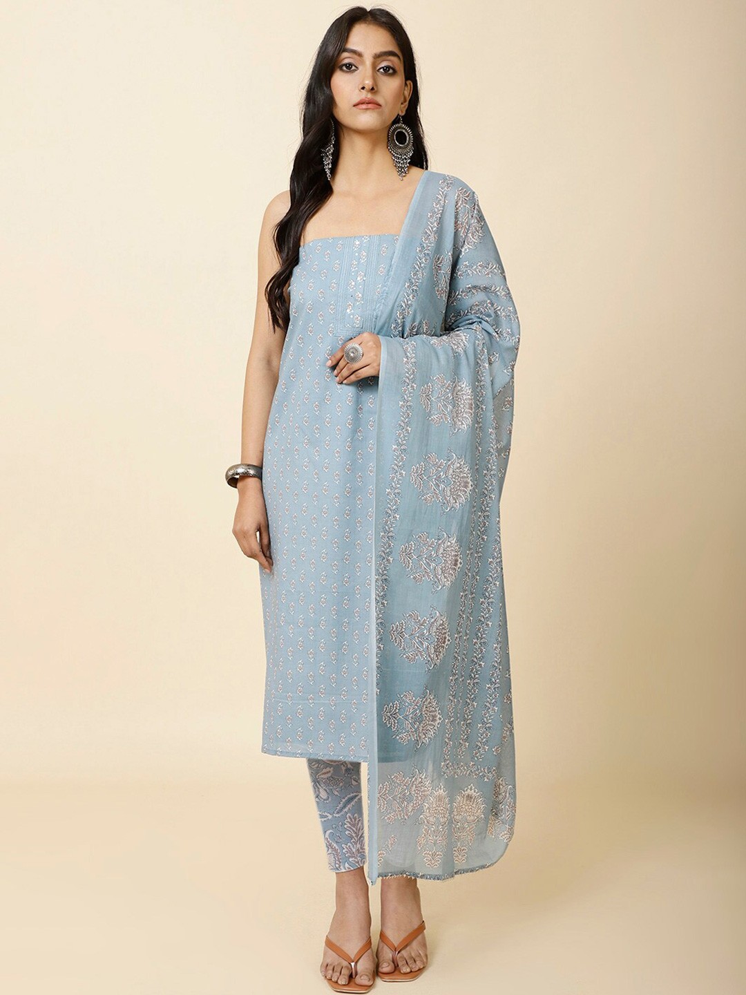 

Meena Bazaar Printed Unstitched Dress Material, Blue