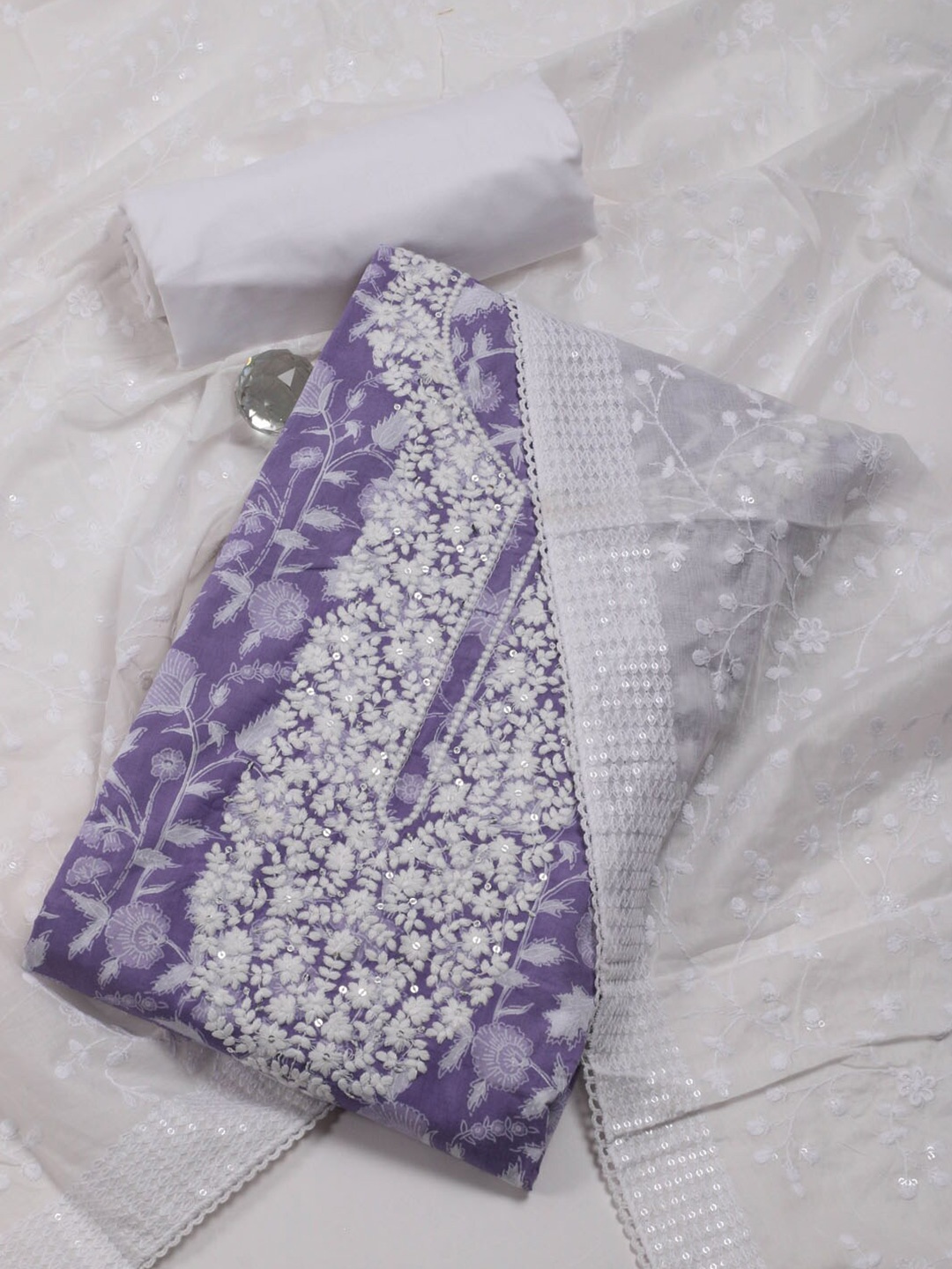 

Meena Bazaar Floral Embroidered Unstitched Dress Material, Purple