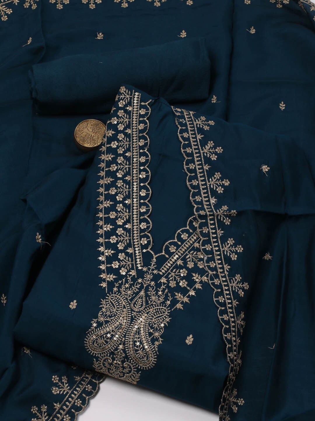 

Meena Bazaar Floral Embroidered Unstitched Dress Material, Blue