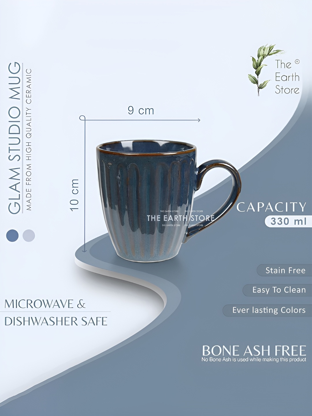 

The Earth Store Blue & Grey Printed Microwave Safe Glossy Finish Ceramic Mug 330 ml
