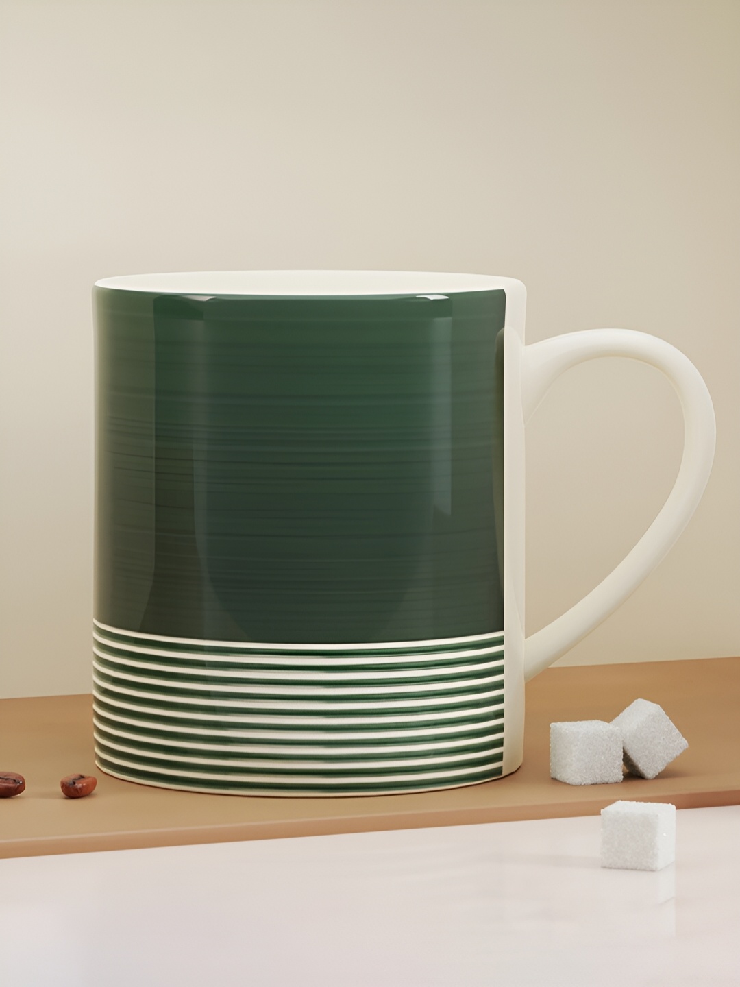 

The Earth Store Green & White Handcrafted Printed Ceramic Glossy Mugs 350 ml