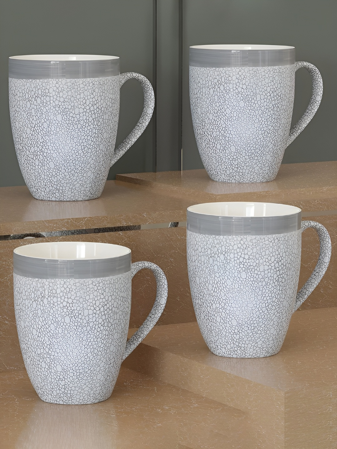 

The Earth Store Grey 4 Ps Printed Microwave Safe Glossy Finish Ceramic Mugs 280 ml Each