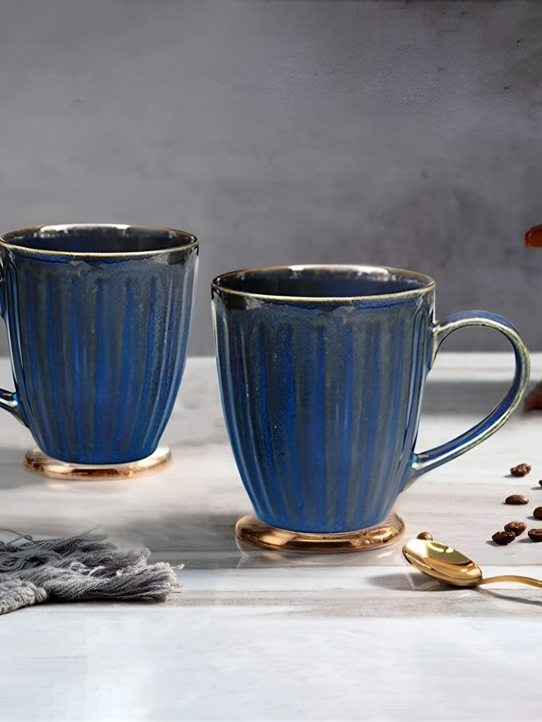 

The Earth Store Blue & Beige 2 Pieces Textured Ceramic Glossy Mugs 330 ml Each