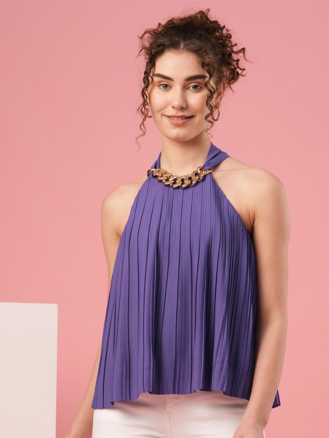 

Globus Accordion Pleats A Line Party Top, Purple