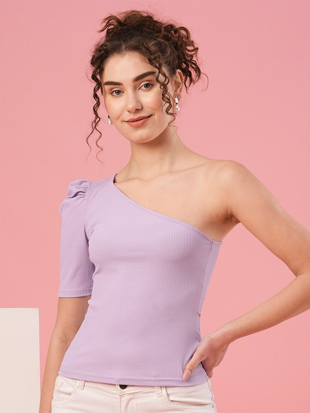 

Globus One Shoulder Fitted Cotton Top, Lavender