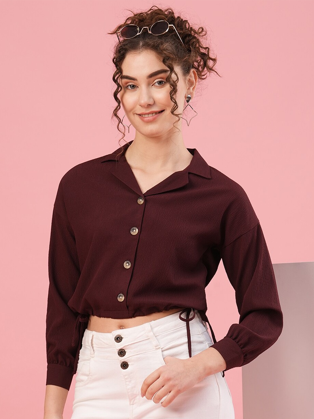 

Globus Lapel Collar Shirt Style Top, Brown