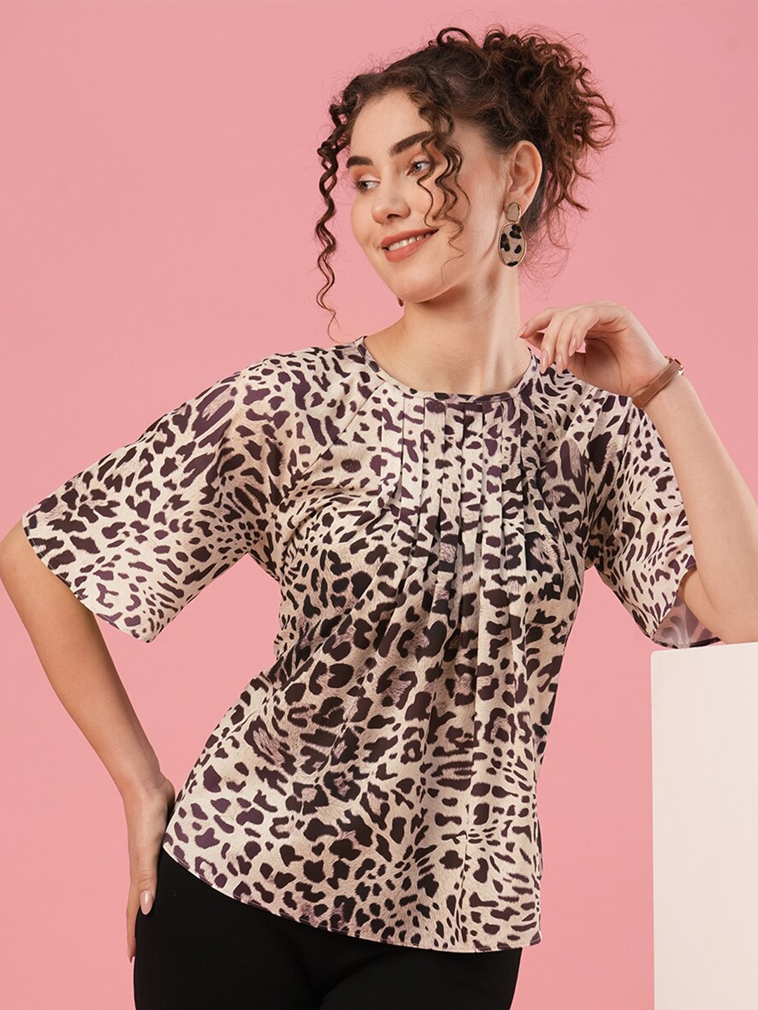

Globus Animal Printed Gathered Top, Brown