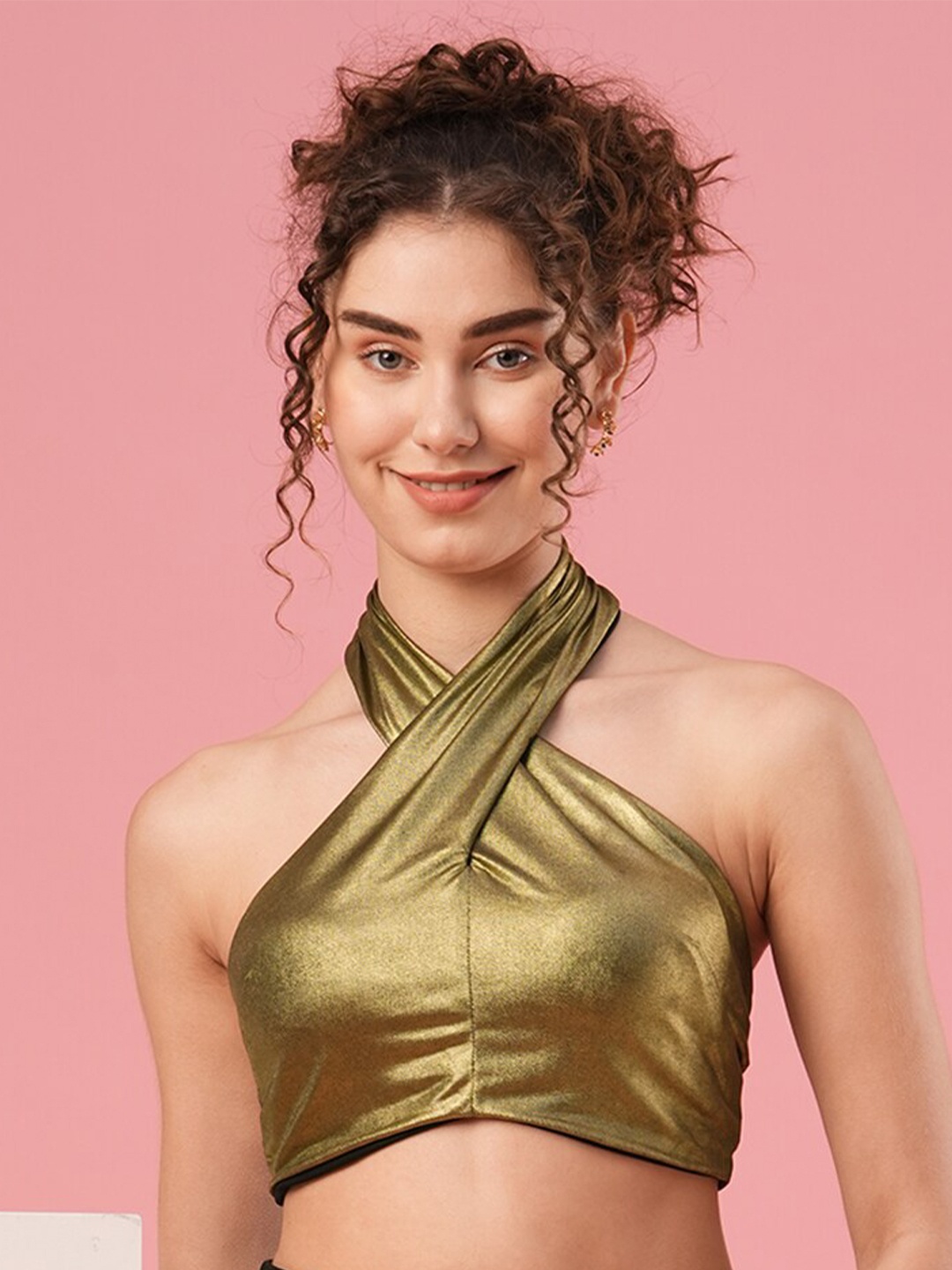 

Globus Halter Neck Bralette Crop Top, Gold