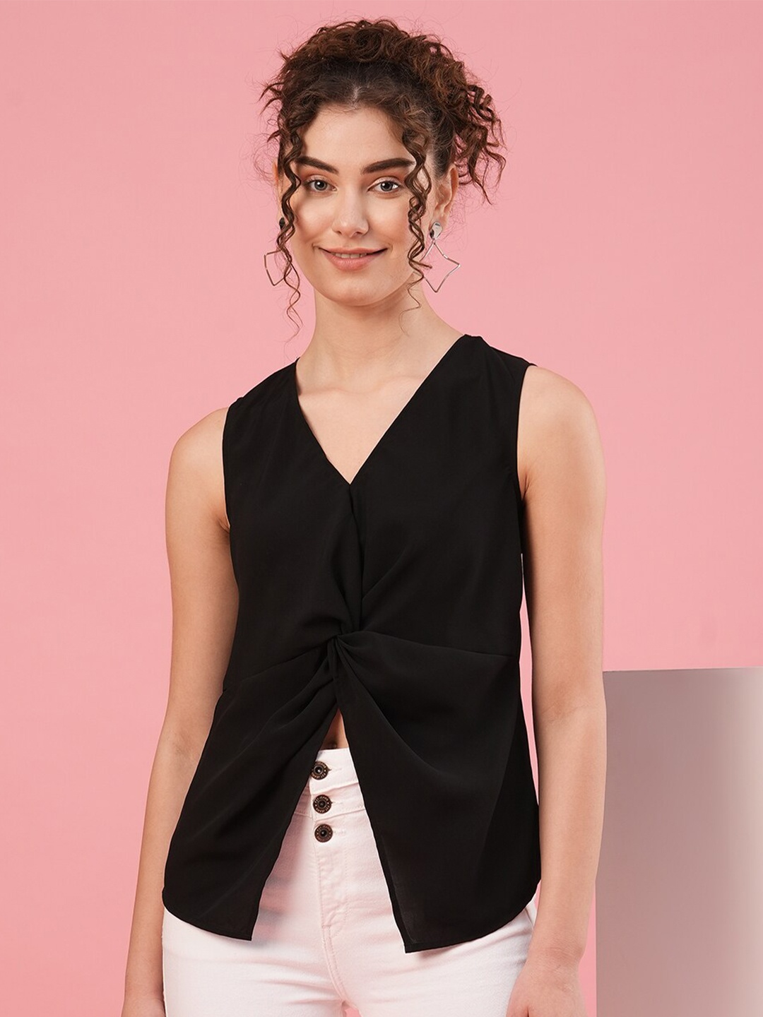 

Globus Black V-Neck Twisted Top