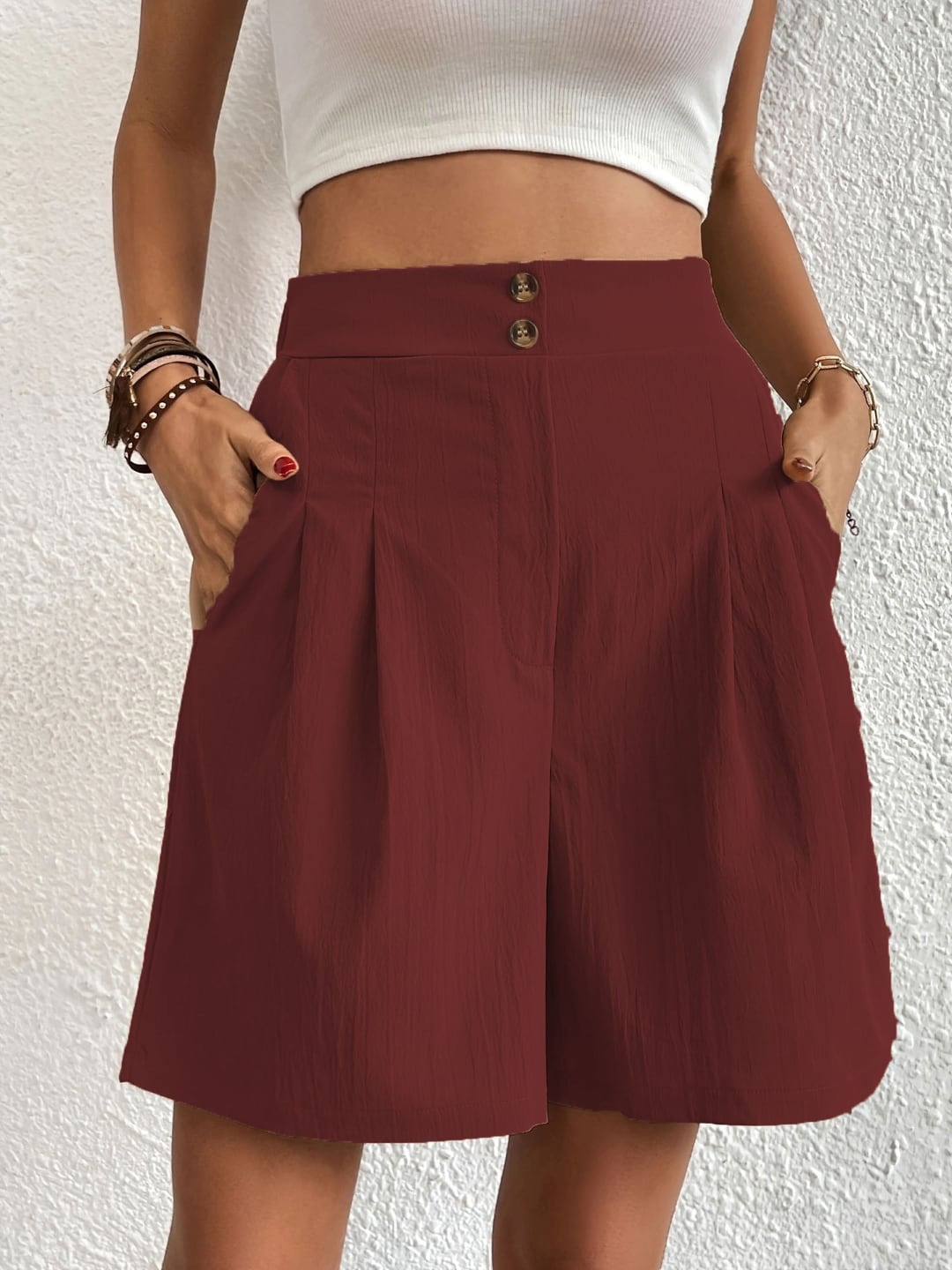 

StyleCast Burgundy Women Mid-Rise Shorts