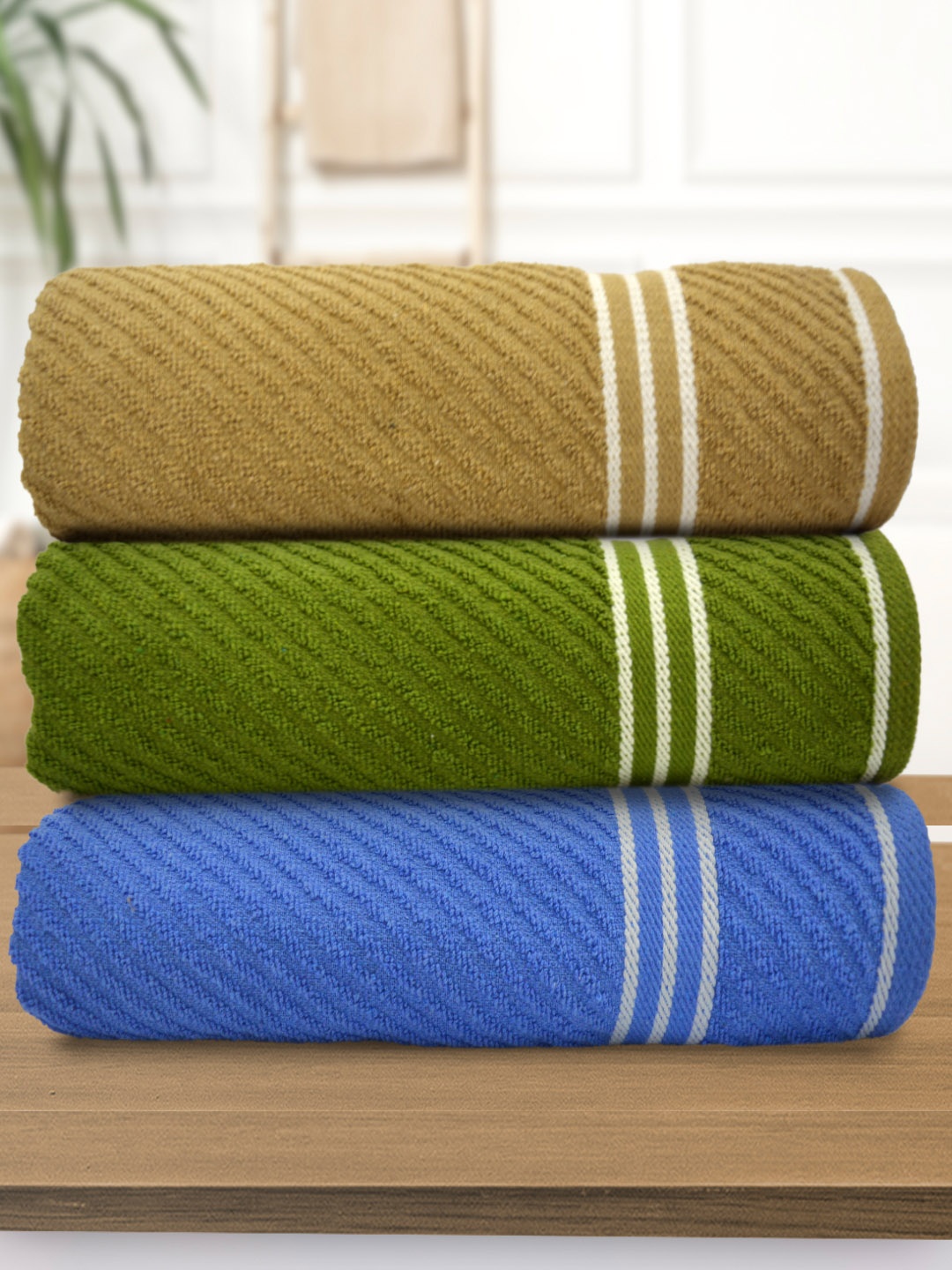 

Athom Living Beige Blue 3 Pieces Cotton 380 GSM Bath Towels