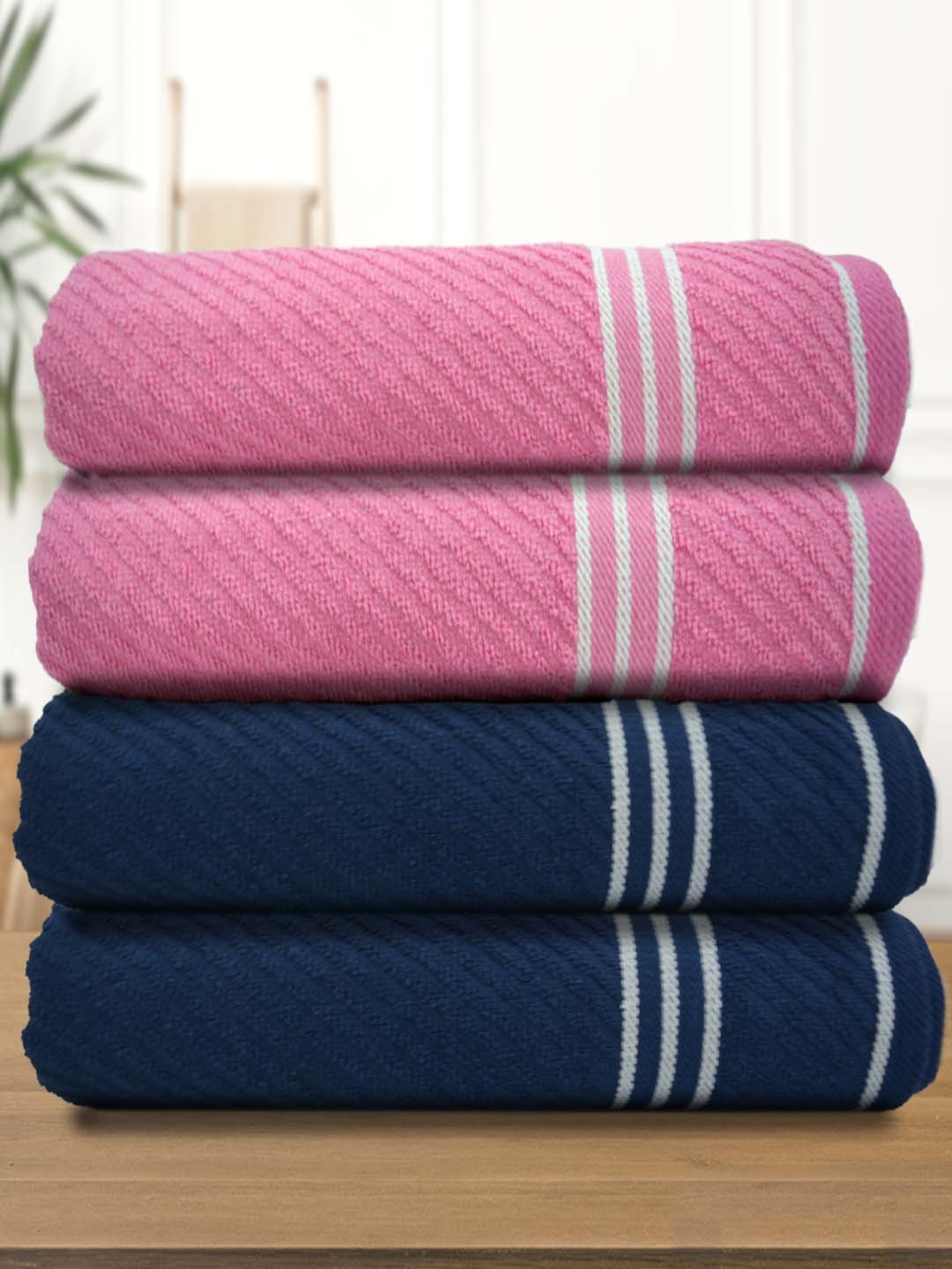 

Athom Living Pink & Navy Blue 4 Pieces Cotton 380 GSM Bath Towels