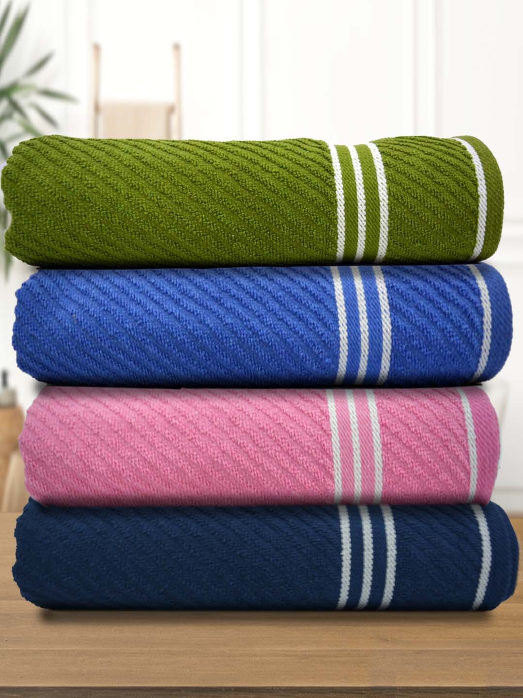 

Athom Living Green & Blue 4 Pieces Cotton Striped Bath Towels