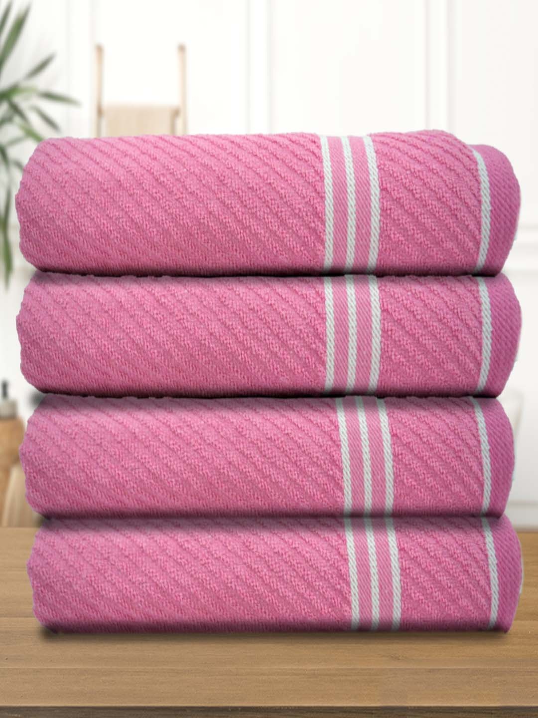 

Athom Living Pink 4 Pieces Striped Terry Cotton 380 GSM Bath Towels