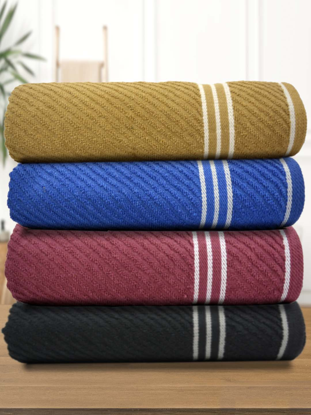 

Athom Living Beige Pink 4 Pieces 380 GSM Striped Bath Towels