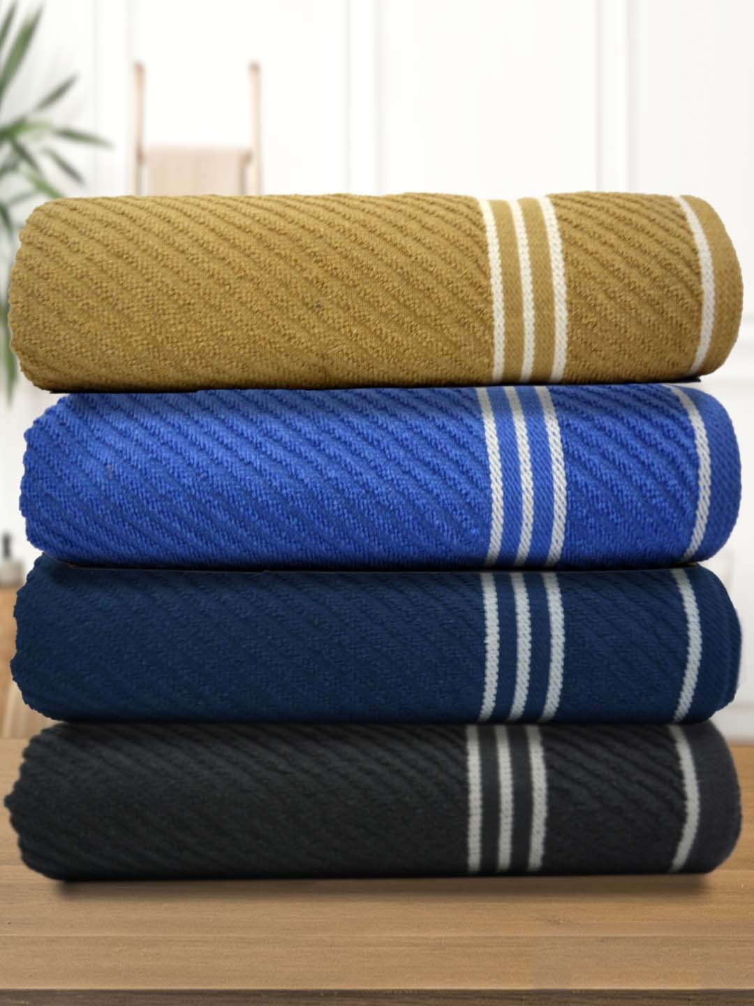 

Athom Living Beige & Blue 4 Pieces Striped 380 GSM Bath Towels