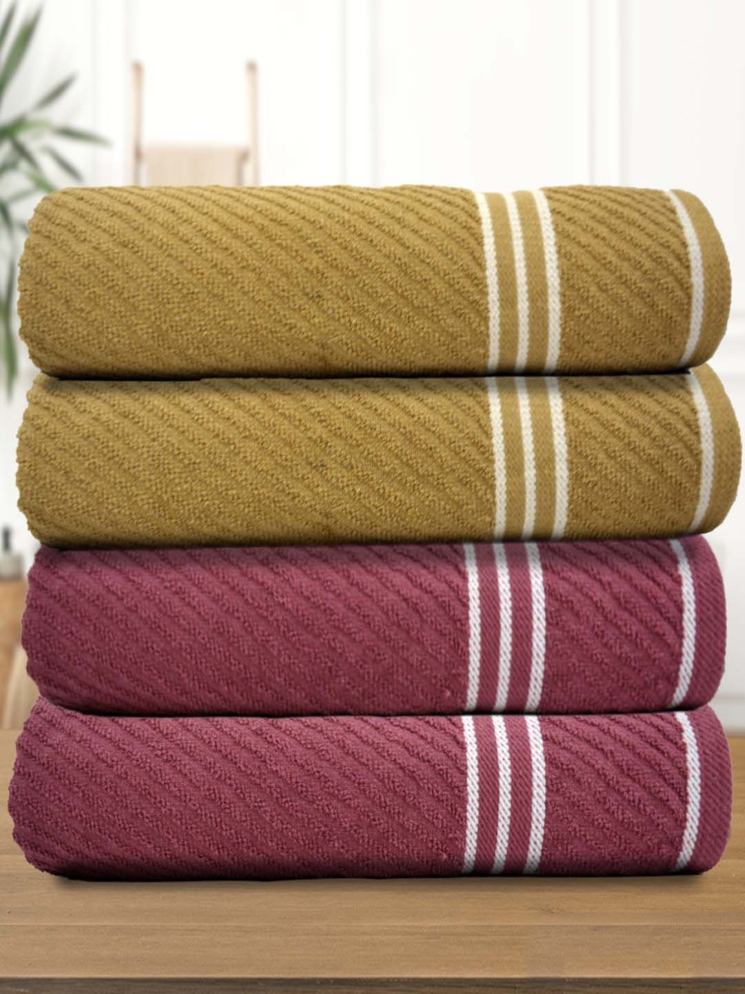 

Athom Living Mauve Brown 4 Pieces 380 GSM Striped Bath Towels