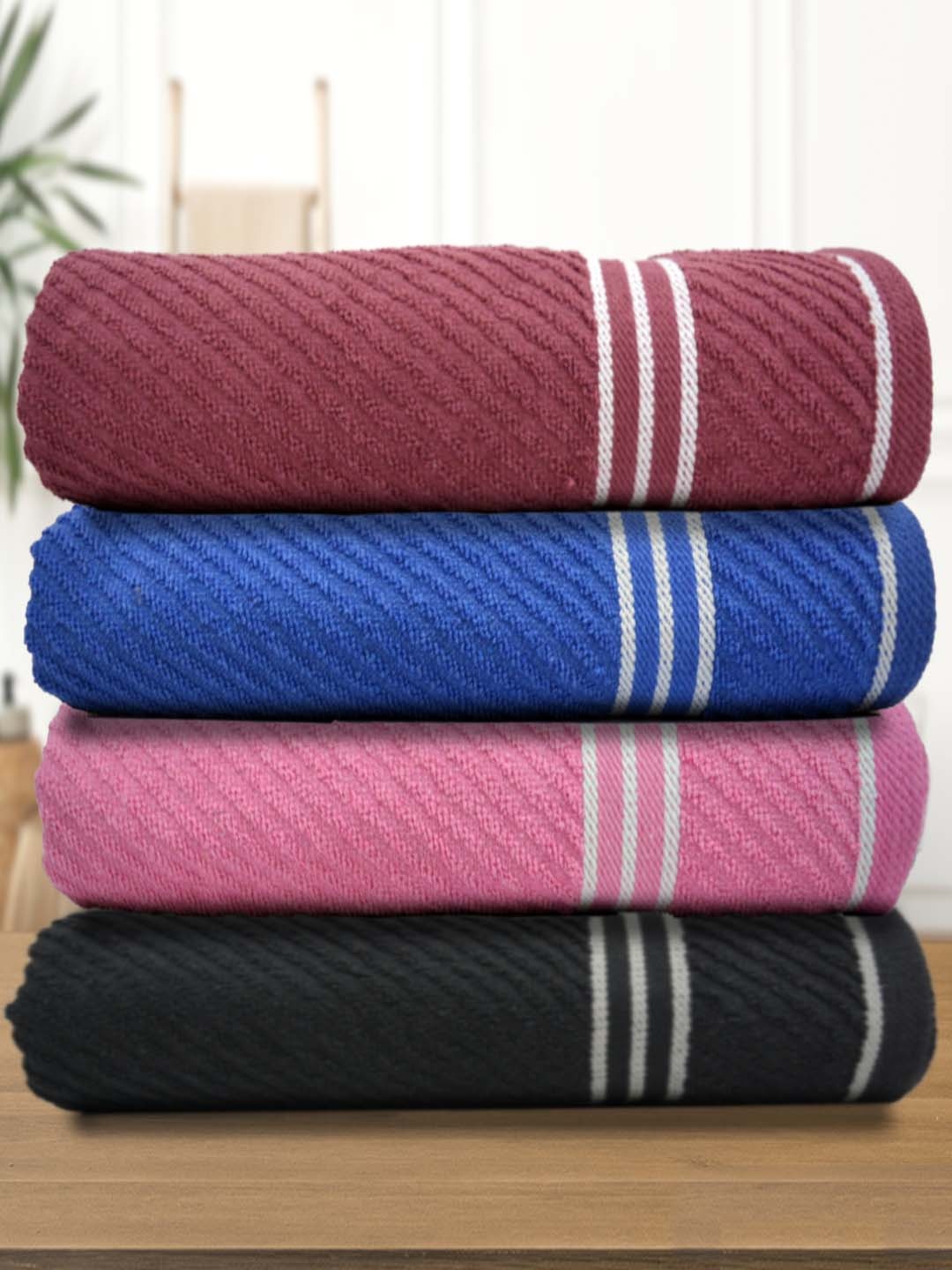 

Athom Living Blue Pink 4 Pieces 380 GSM Striped Bath Towels