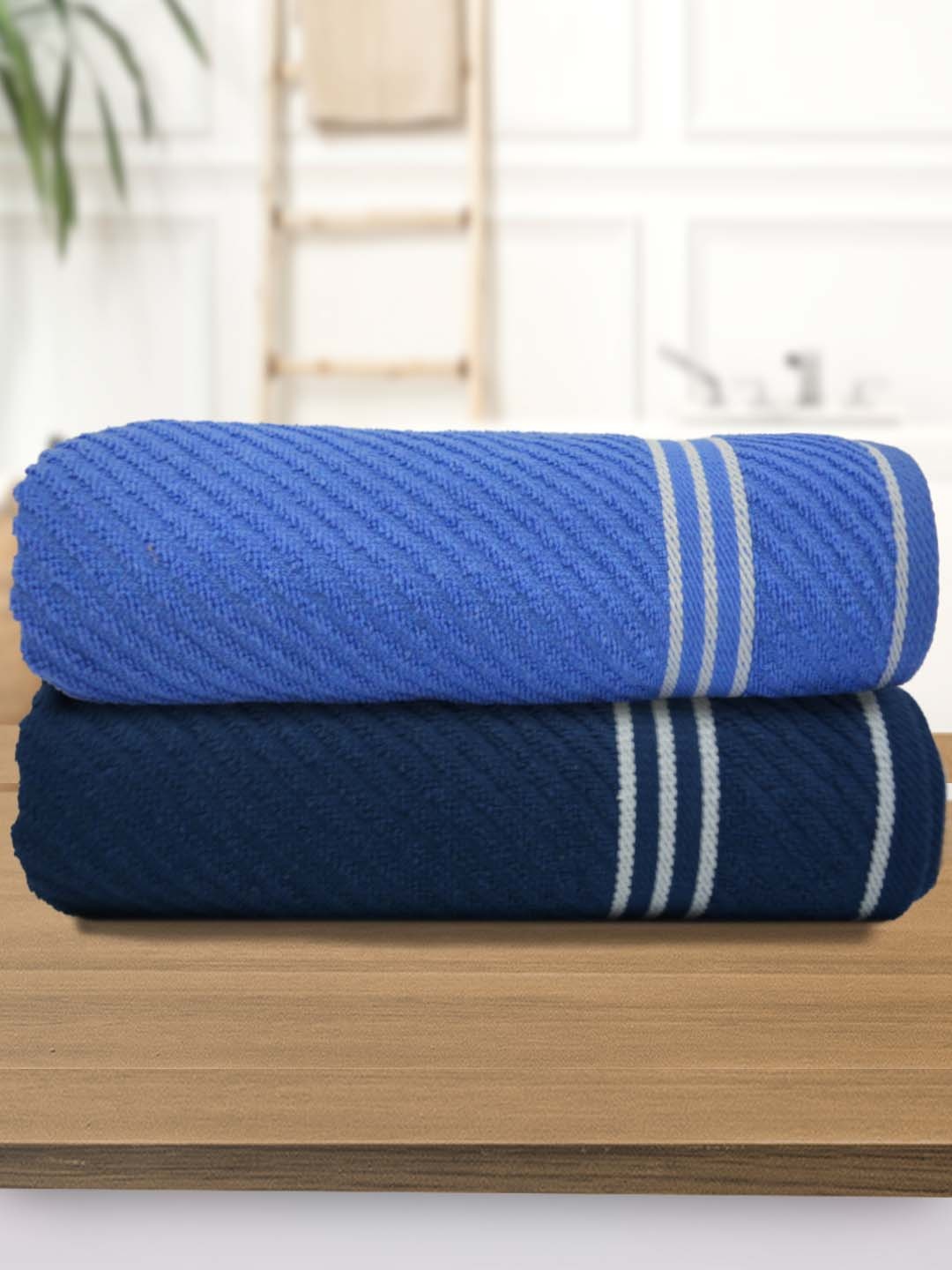 

Athom Living Blue 2 Pieces Striped 380 GSM Bath Towels