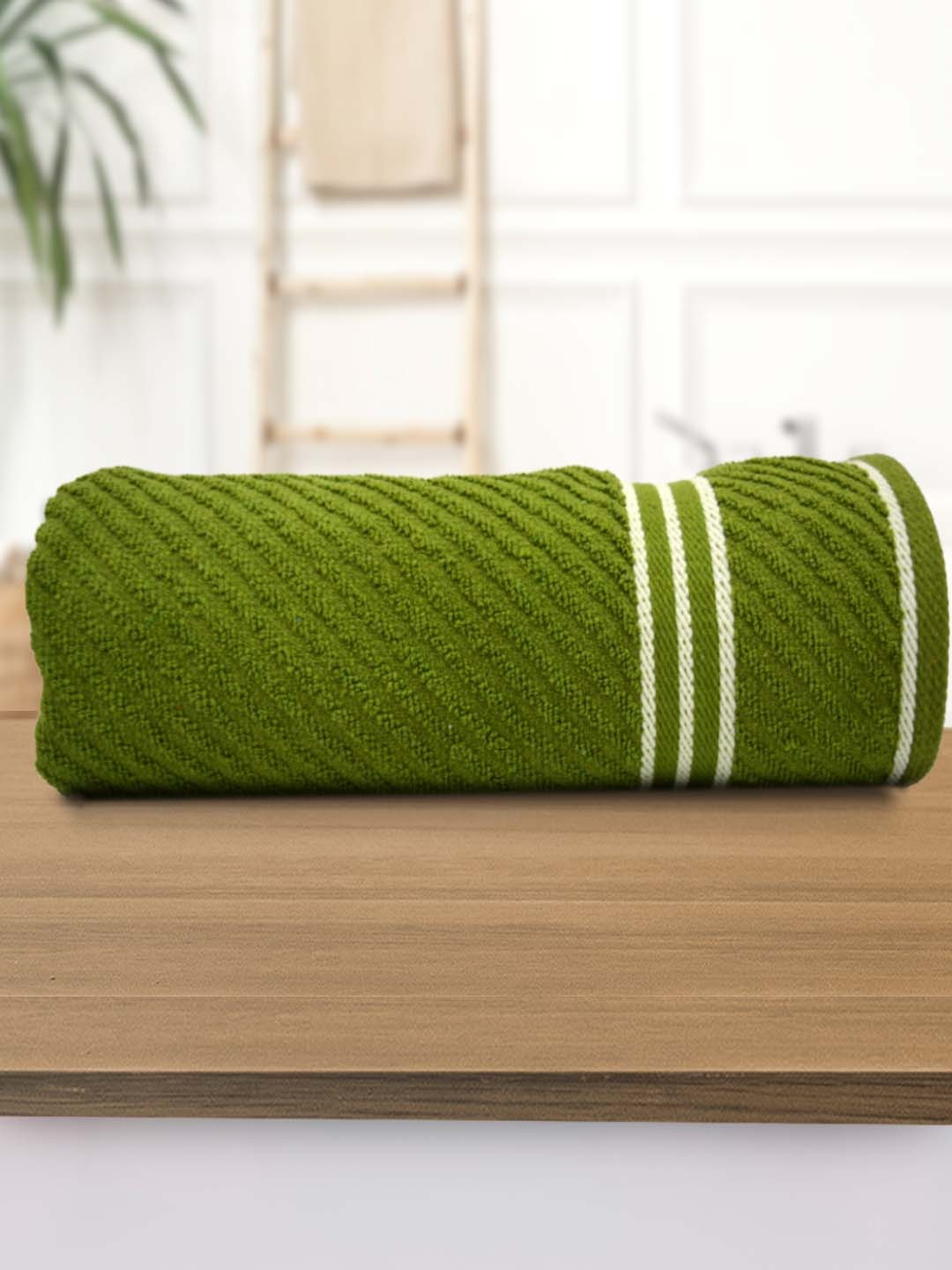 

Athom Living Green Striped Bath Towels
