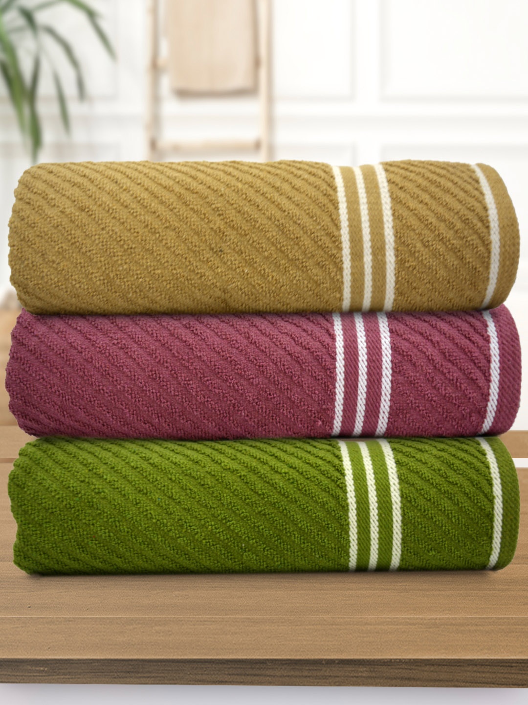 

Athom Living Beige Brown 3 Pieces 380 GSM Striped Bath Towels