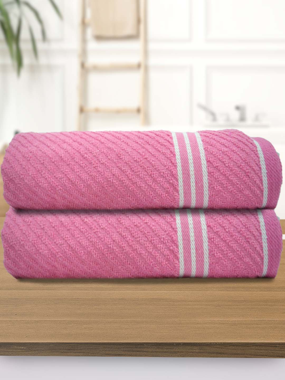 

Athom Living Pink 2 Pieces 380 GSM Striped Bath Towels