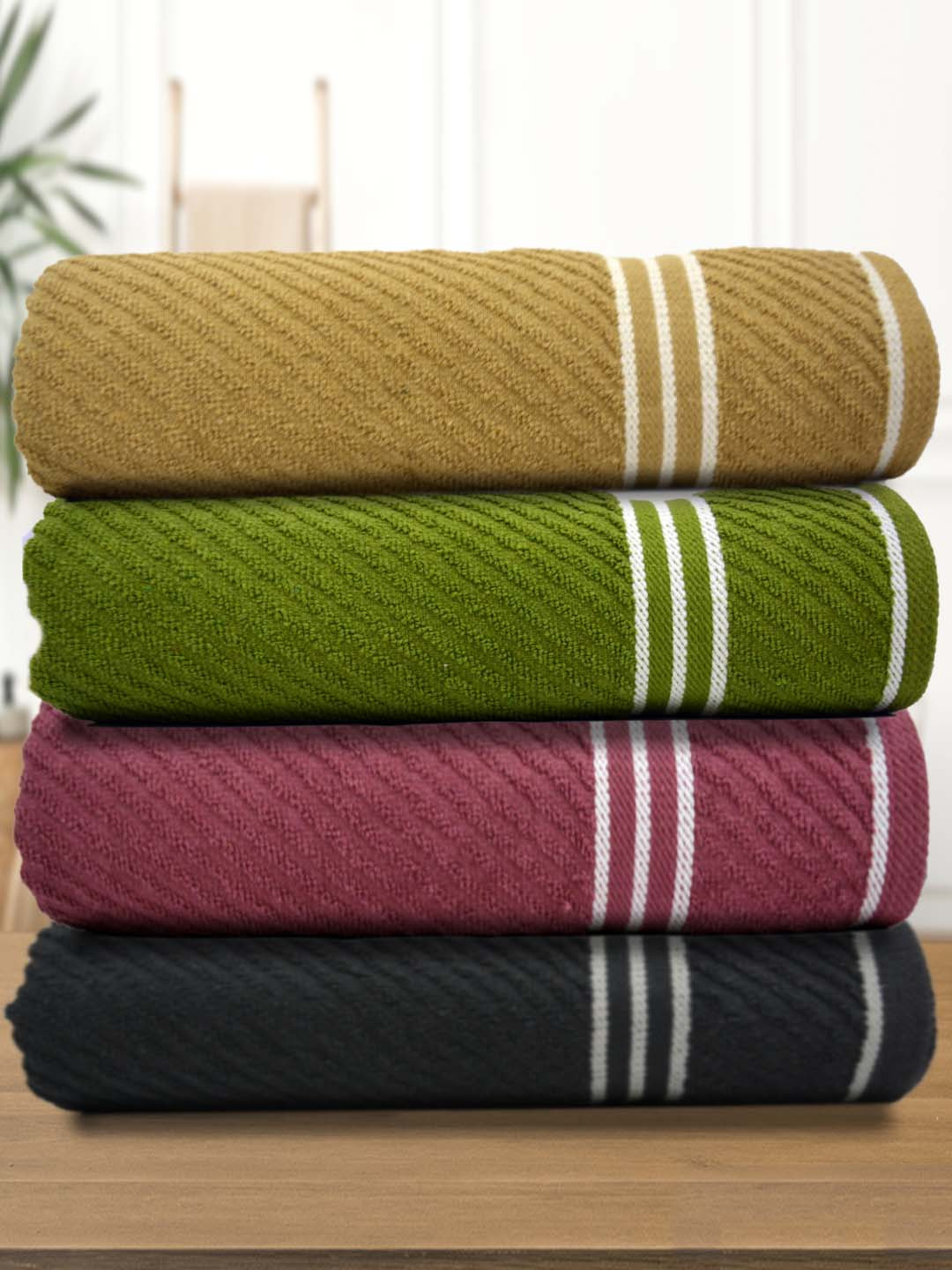 

Athom Living Beige Pink 4 Pieces 380 GSM Striped Bath Towels