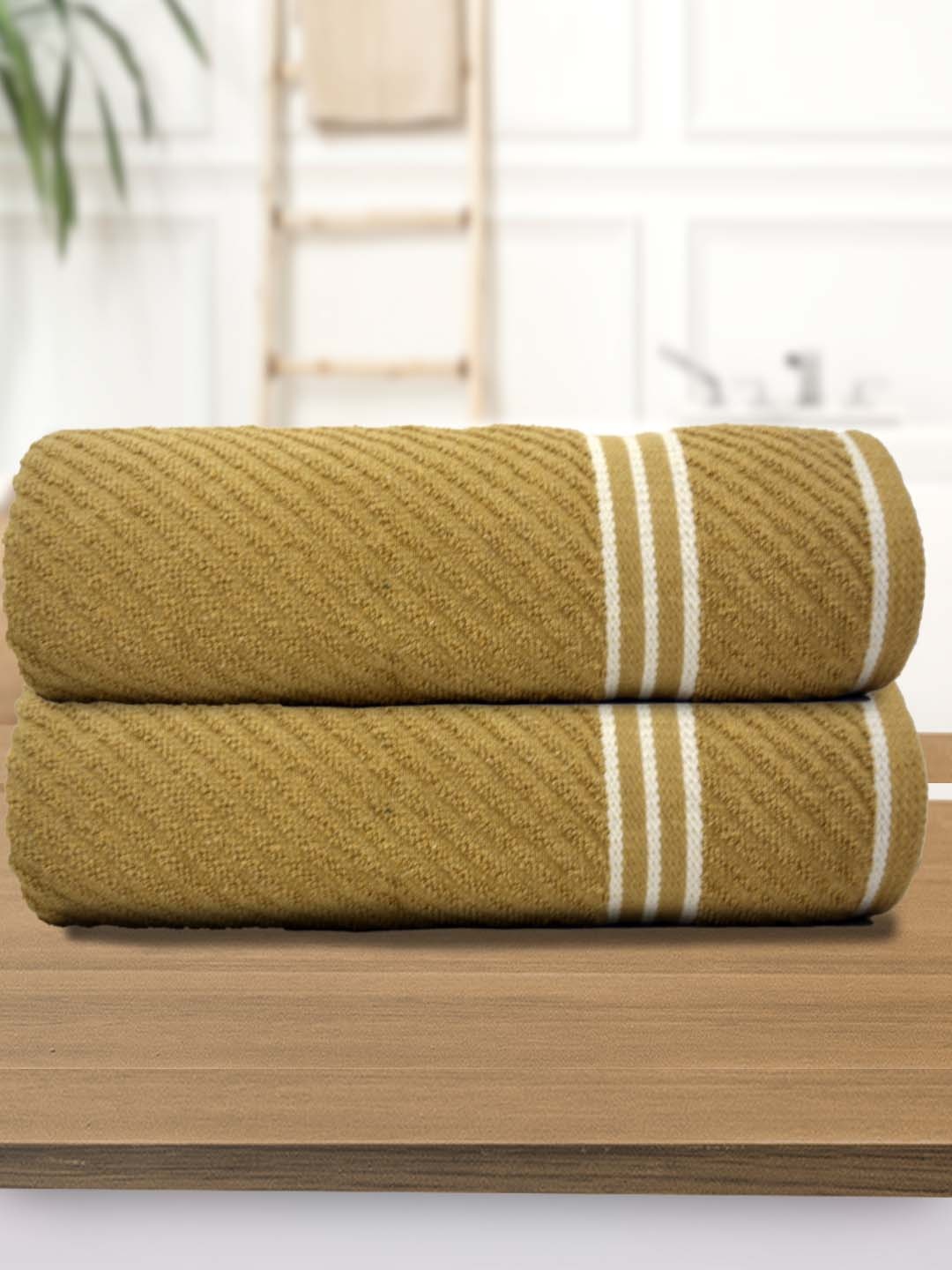 

Athom Living Beige 2 Pieces Striped 380 GSM Bath Towels