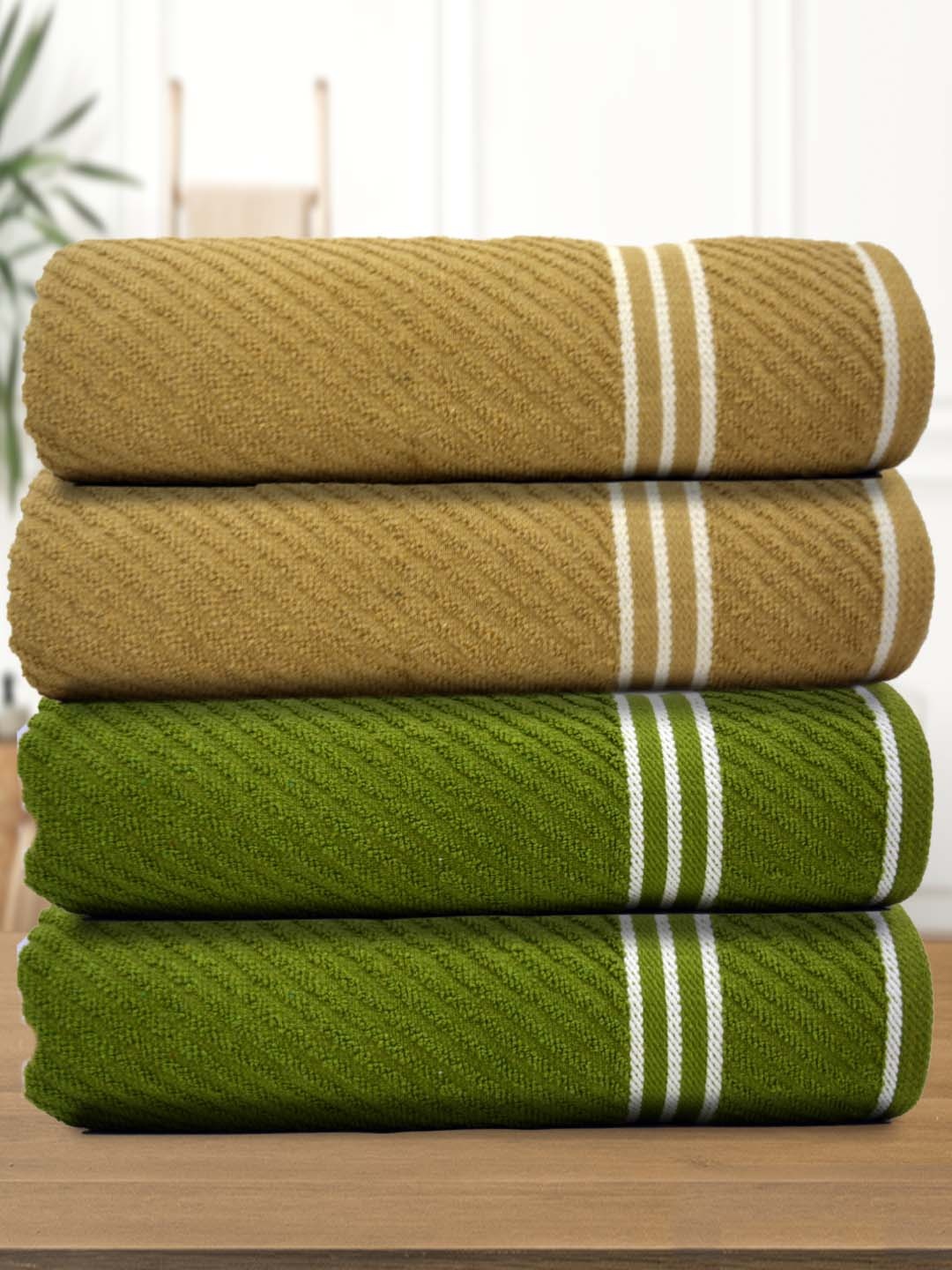 

Athom Living Brown & Green 4 Pieces Striped Bath Towels