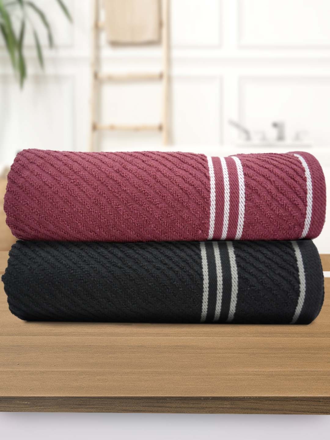 

Athom Living Brown Black 2 Pieces 380 GSM Striped Bath Towels