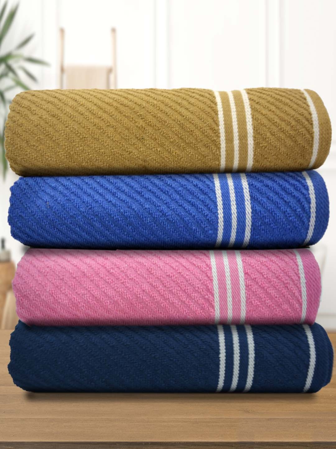 

Athom Living Beige Blue 4 Pieces 380 GSM Striped Bath Towels