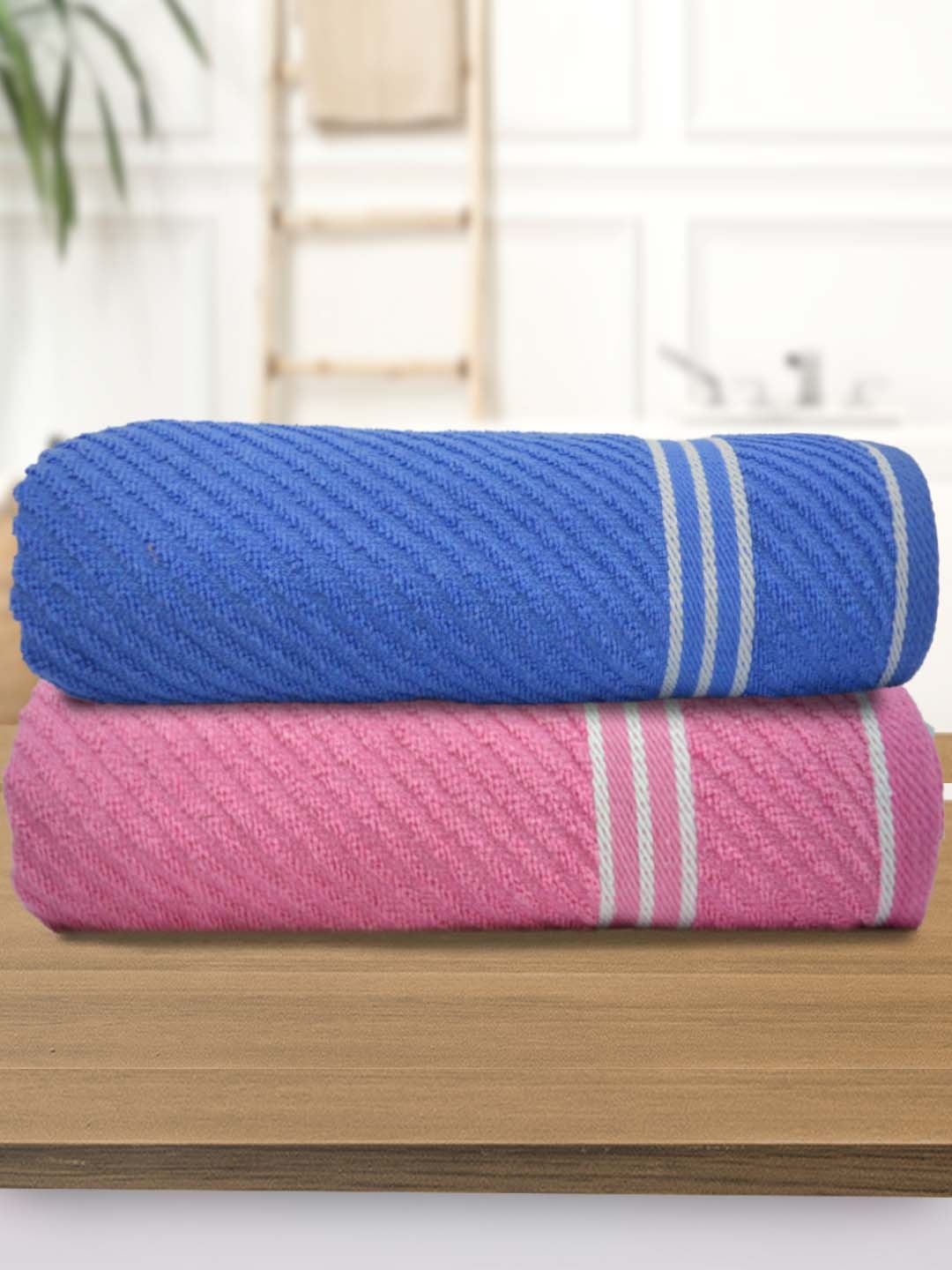 

Athom Living Blue Pink 2 Pieces 380 GSM Striped Bath Towels