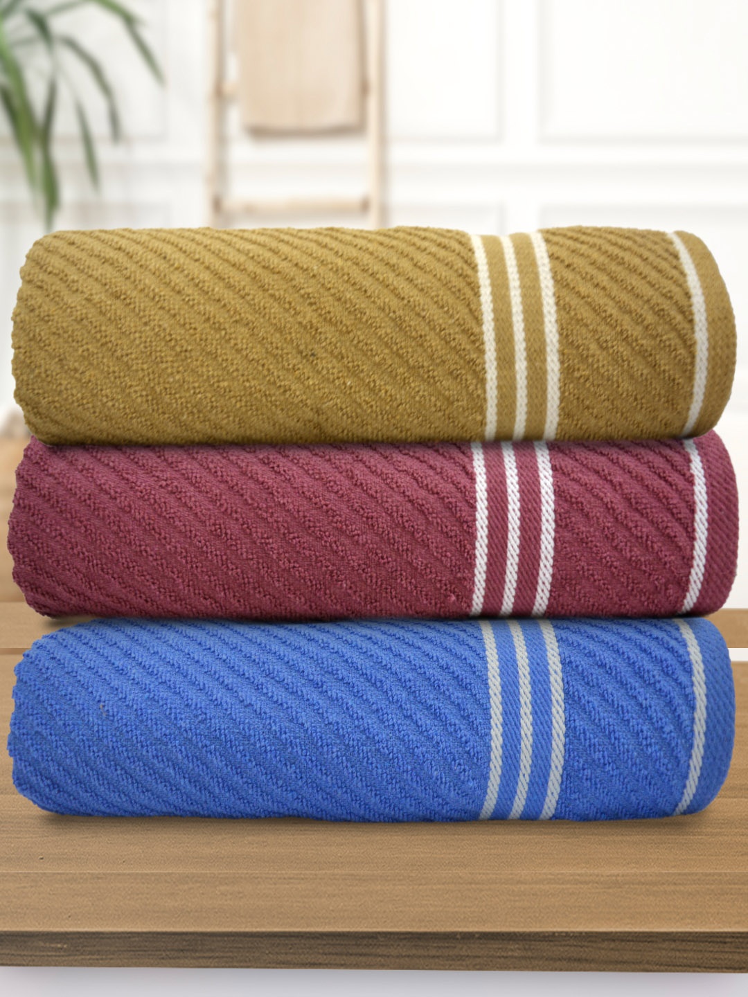 

Athom Living Peach & Blue 2 Pieces Striped 380 GSM Bath Towels