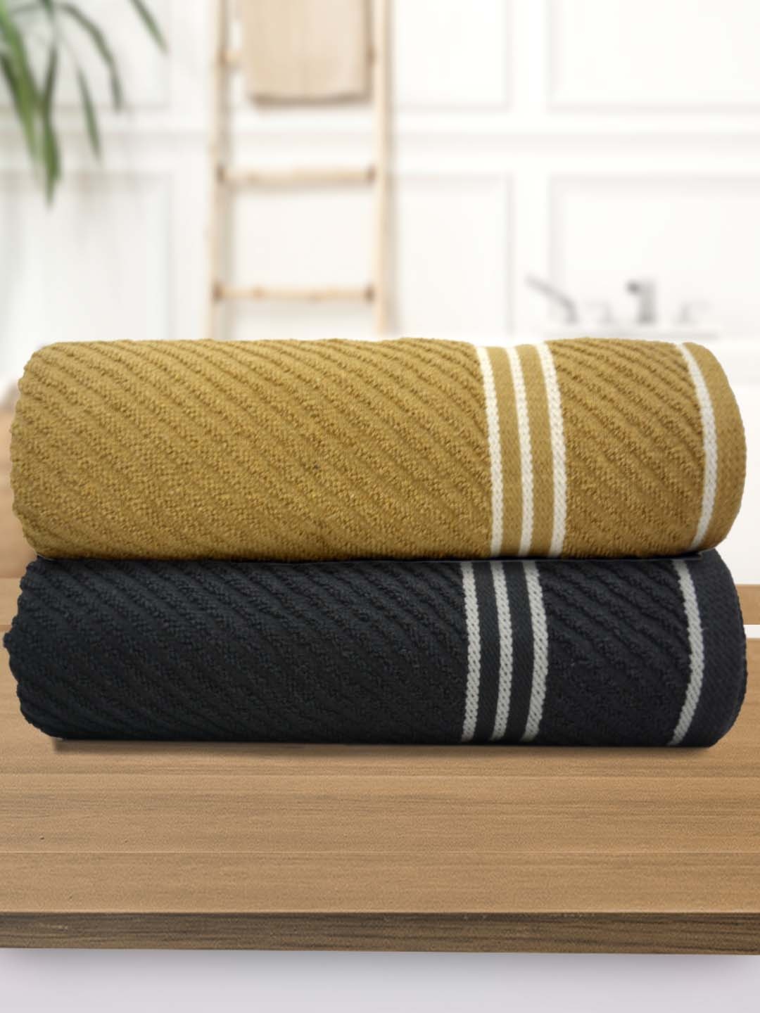 

Athom Living Beige & Black 2 Pieces Cotton 380 GSM Bath Towels