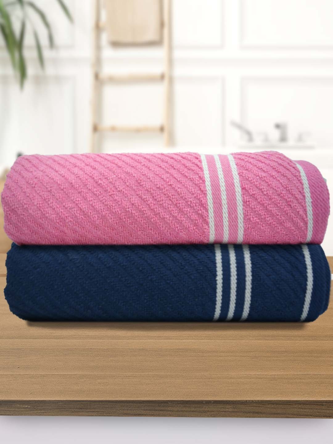 

Athom Living Pink & Navy Blue 2 Pieces Cotton 380 GSM Bath Towels
