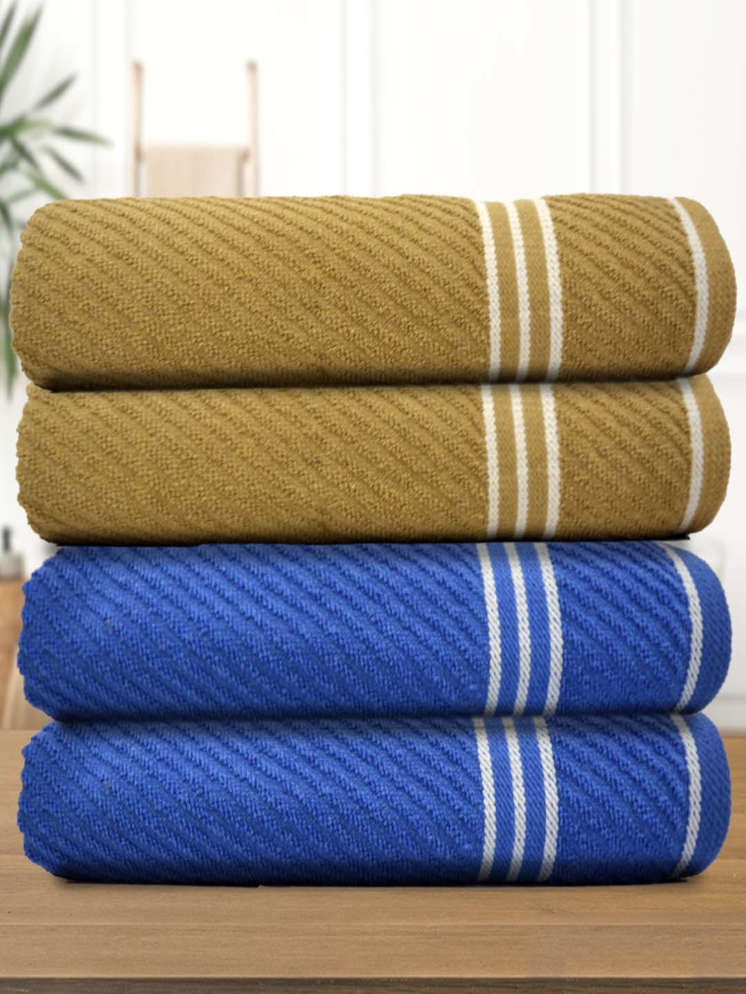 

Athom Living Beige & Blue 4 Pieces Cotton 380 GSM Bath Towels
