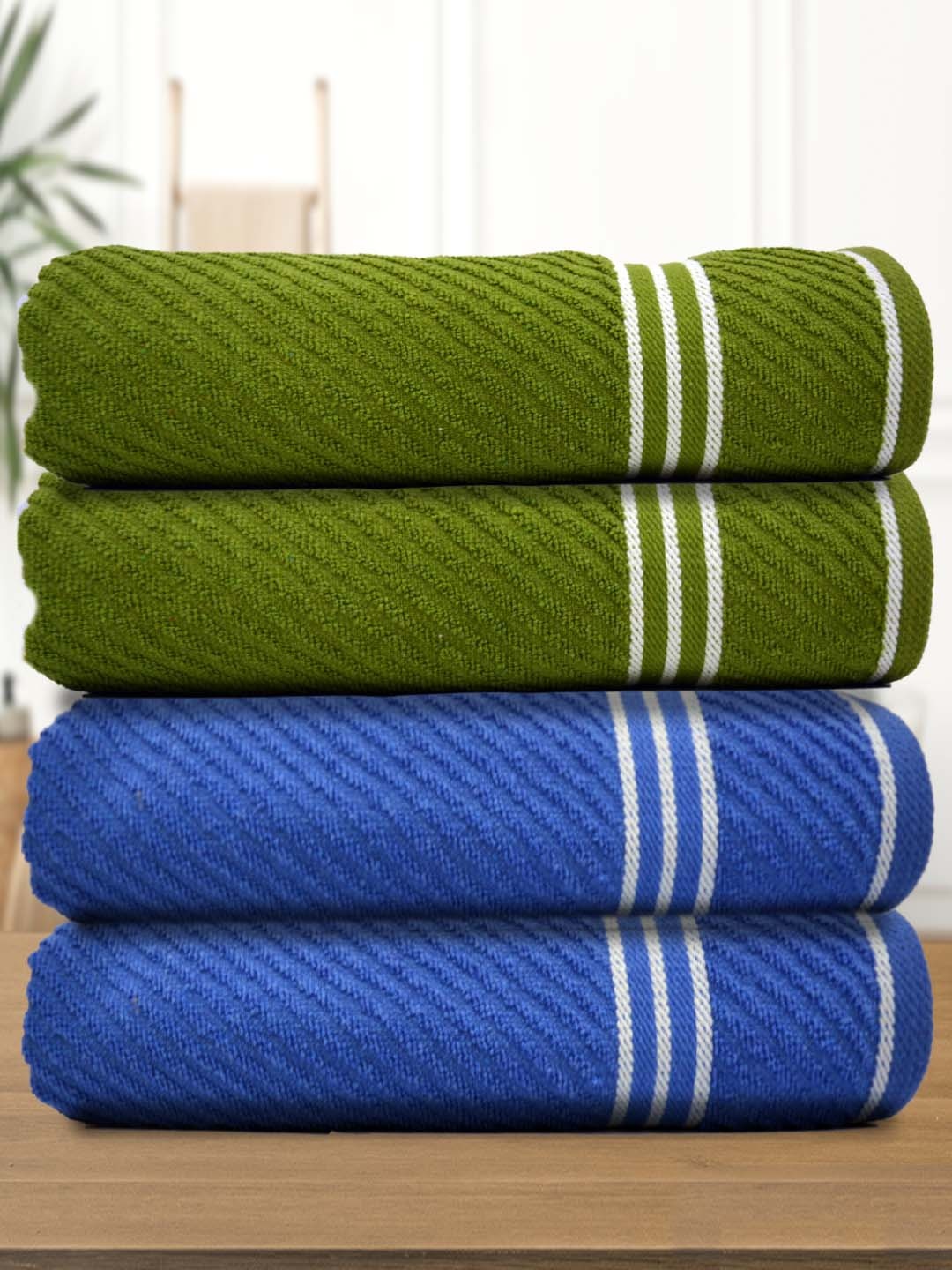 

Athom Living Green & Blue 4 Pieces Cotton 380 GSM Bath Towels