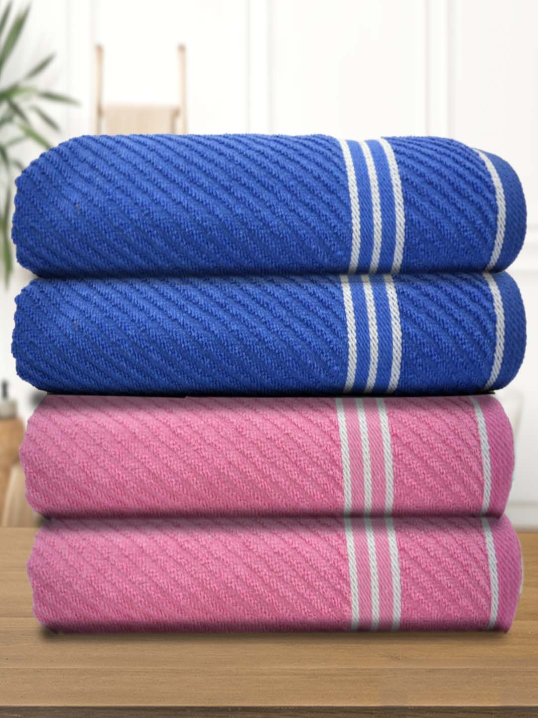 

Athom Living Blue & Pink 4 Pieces Cotton 380 GSM Bath Towels