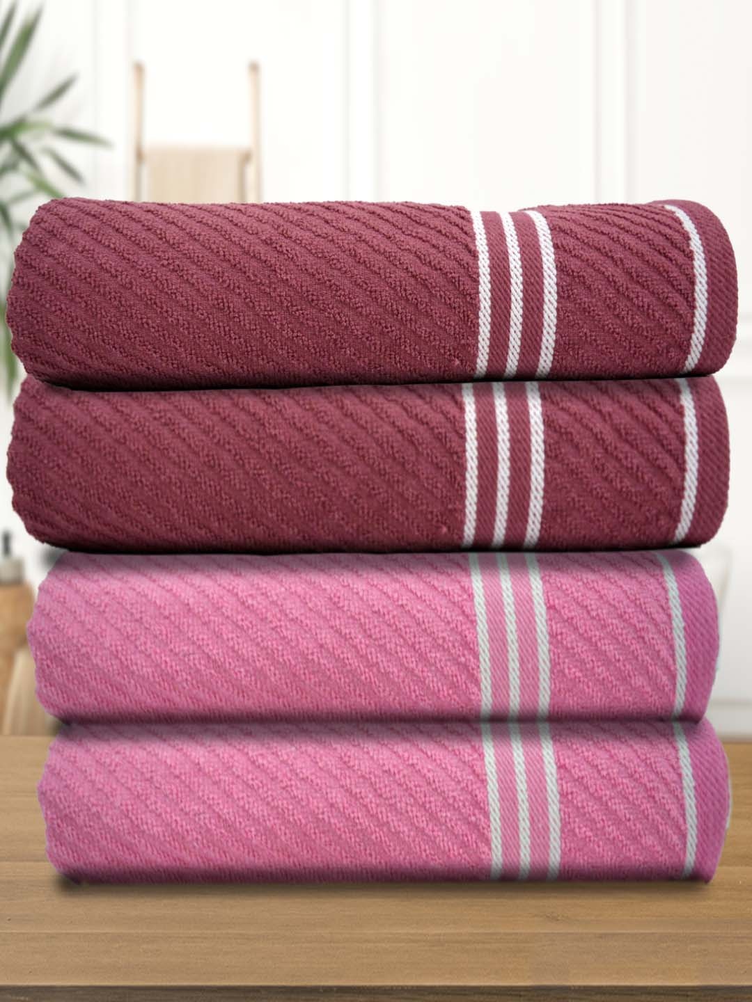 

Athom Living Mauve & Pink 4 Pieces Cotton 380 GSM Bath Towels