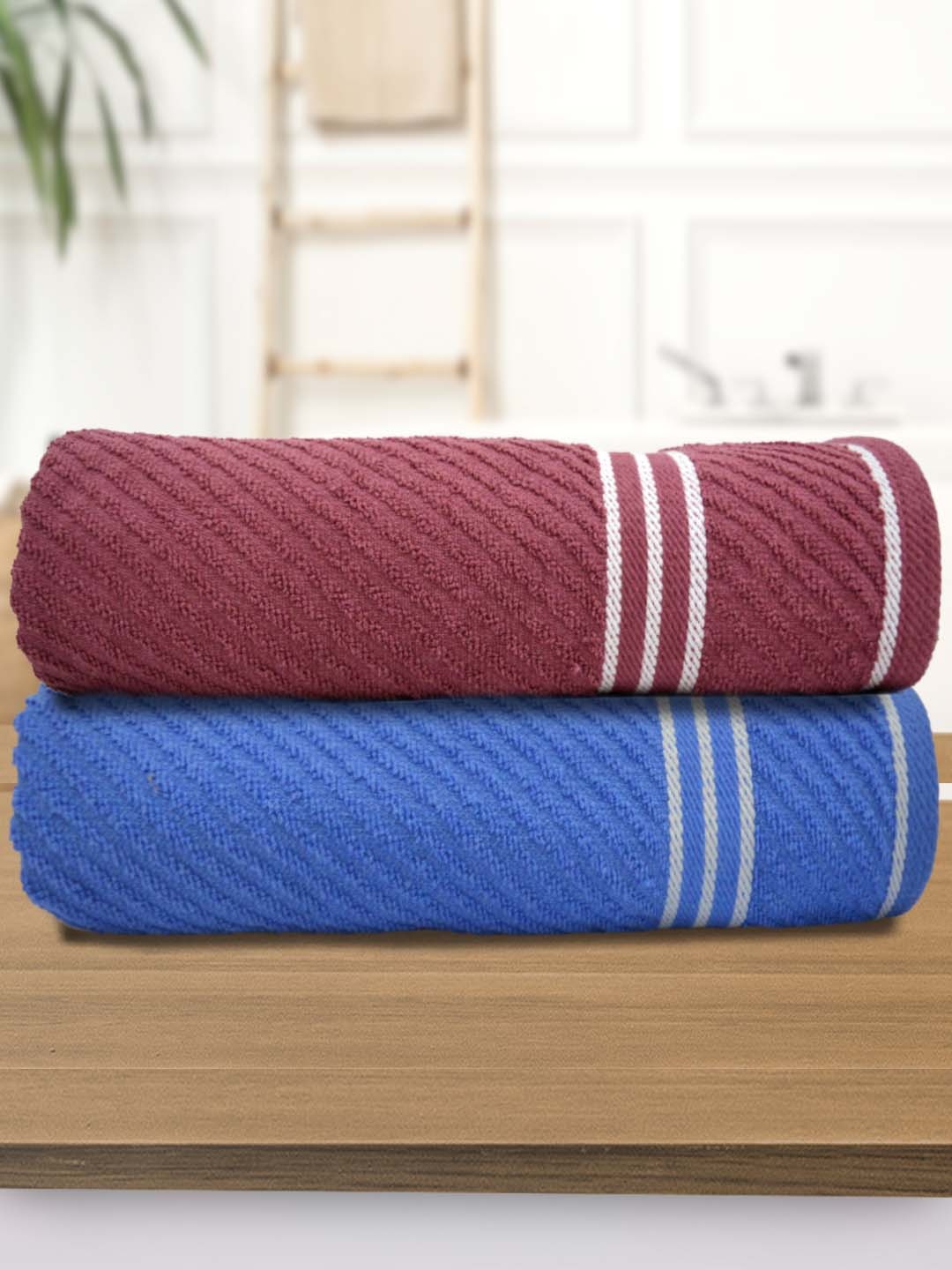 

Athom Living Mauve & Blue 2 Pieces Cotton 380 GSM Bath Towels